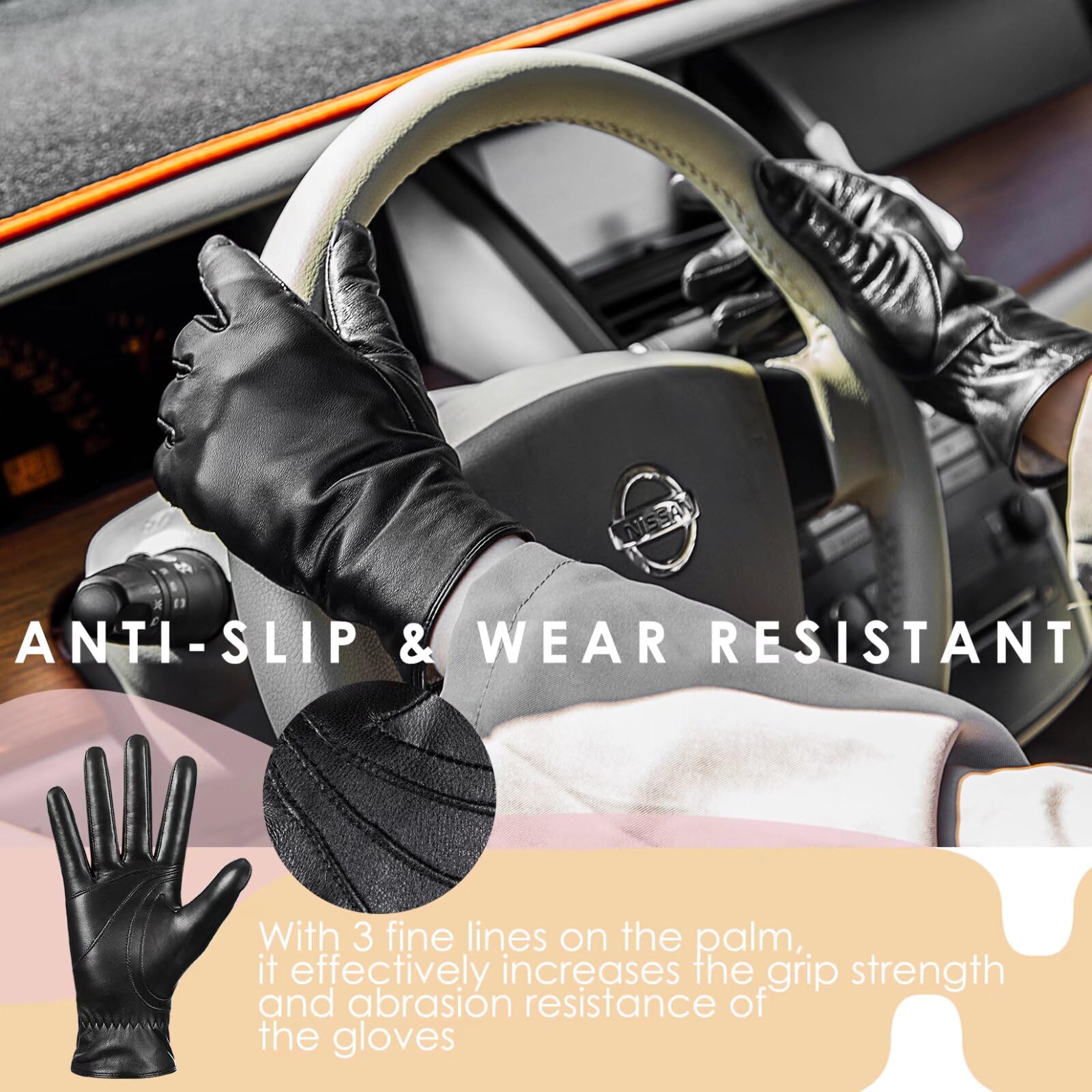 Guantes de piel de oveja de invierno para mujer, moda para conducir, pantalla táctil, con forro térmico de cachemira