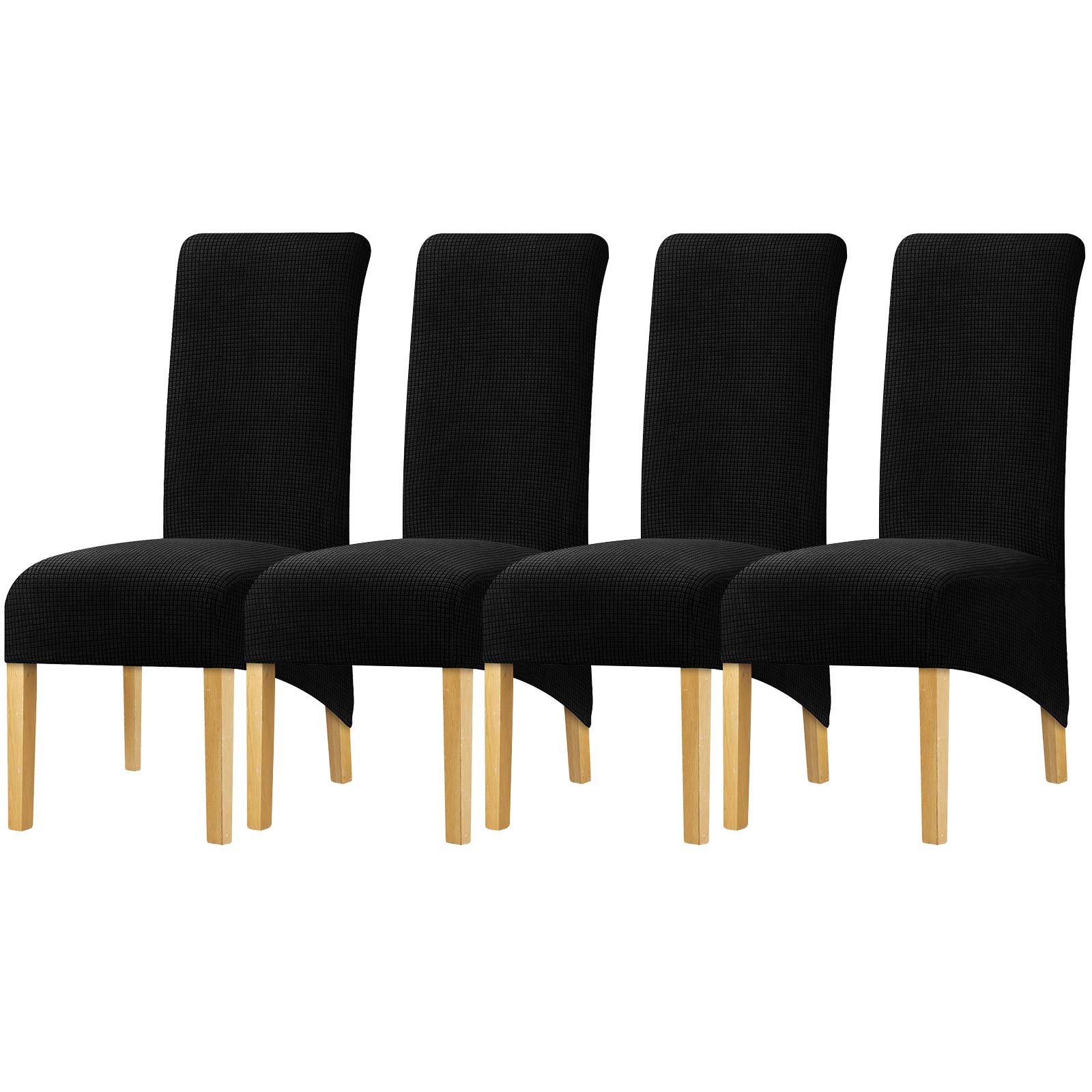 Leorate Large Size Dining Room Hotel Fleece Fabric Stretch Chair Cover Plaid Dining Chair Slipcovers Home Kitchen Decor (Black, 4PCS)