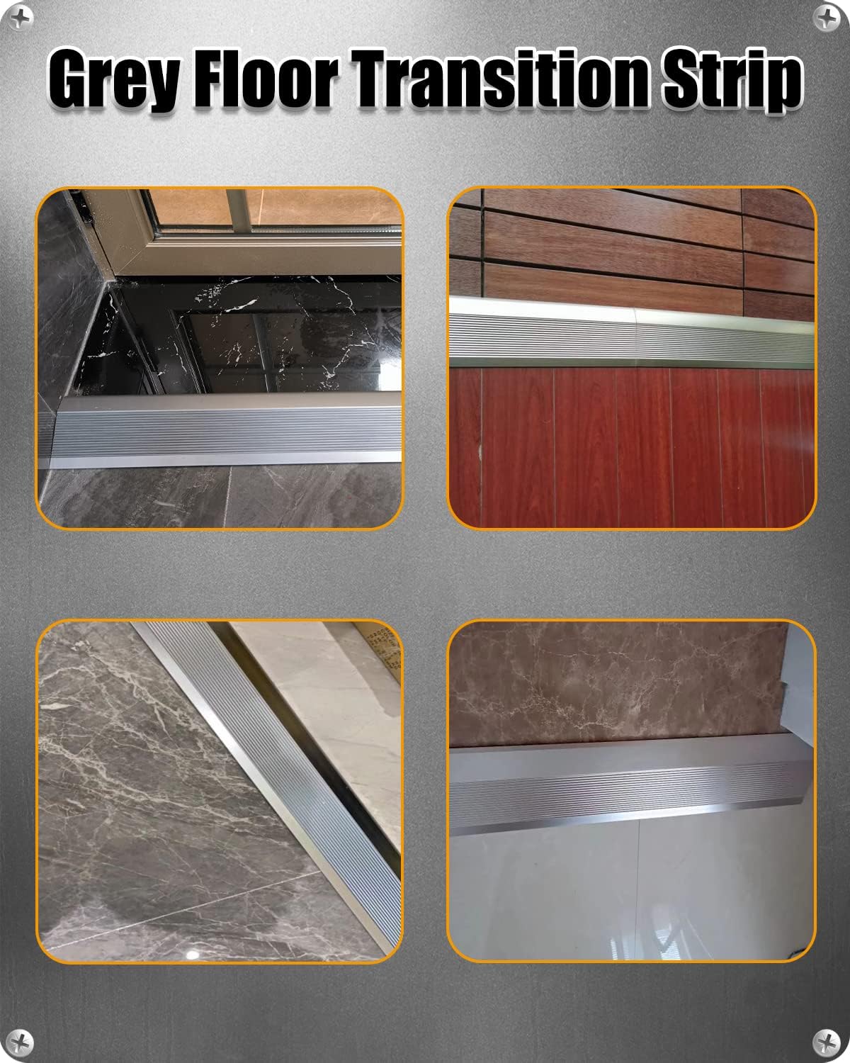 4 inch Floor Transition Strip Wood to Tile, 36" Grey Aluminum Carpet to Tile Transition Strip, Interior Metal Thresholds for Doorways Vinyl Laminate