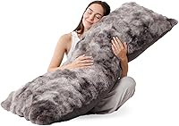 ZonLi Fluffy Fuzzy Faux Fur Body Pillow for Adults - Shredded Memory Foam, Adjustable 20x54 Inch Support for Side Sleepers, Pregnancy, Grey