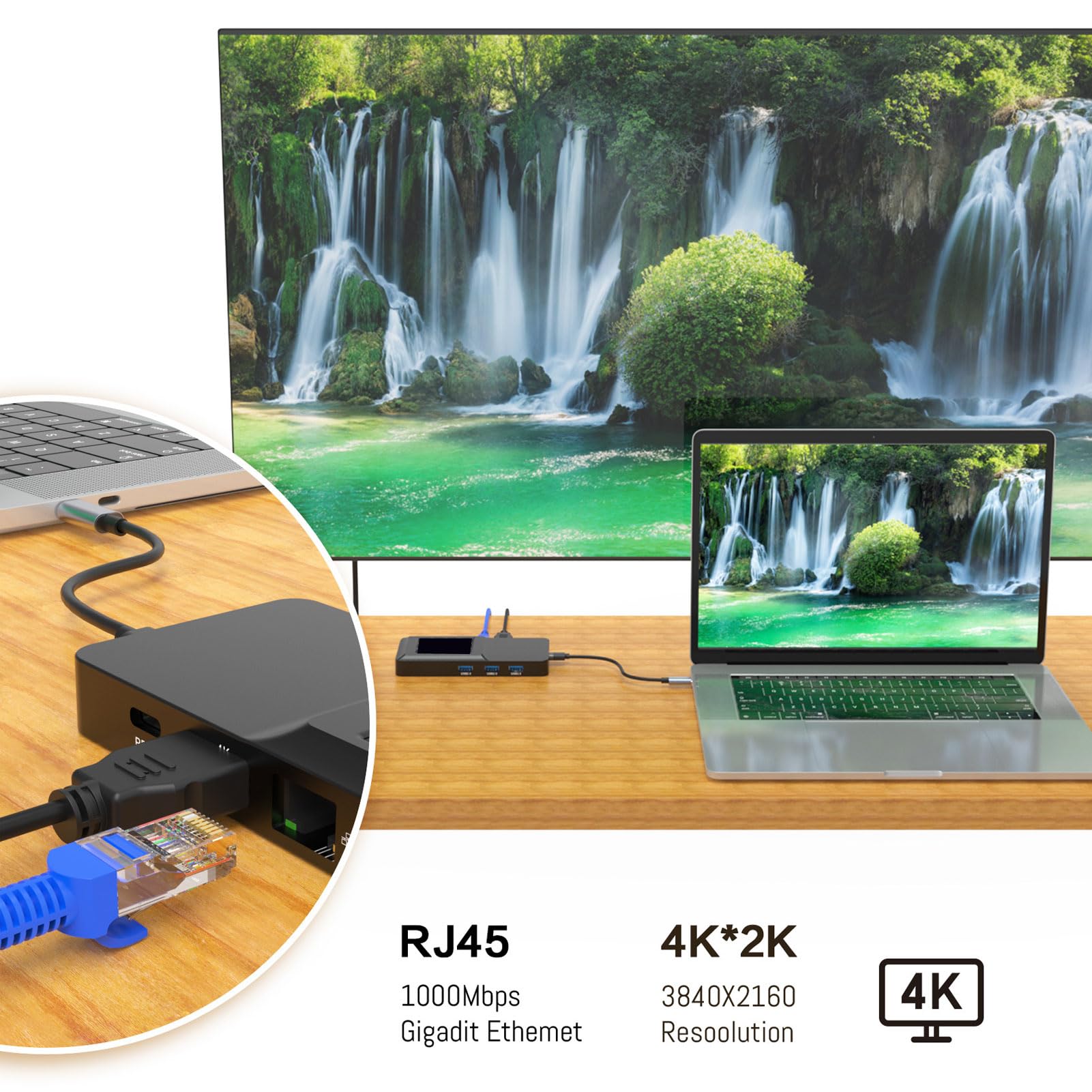 Hub USB C 8 W 1 do Odtwarzacza Stream Deck, 4K HDMI, RJ45, 100 W PD, Stacja Dokująca USB 3.0 z Czytnikiem Kart do MacBooka, MateBooka Pro i Dell