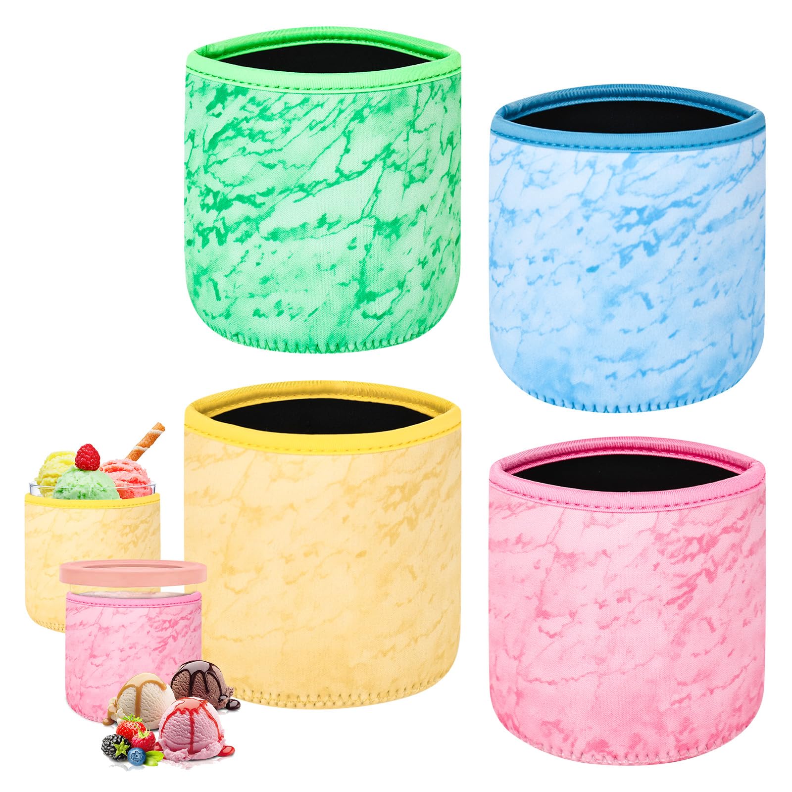 4 sztuki pokrowce neoprenowe na lody do akcesoriów Ninja Creami Deluxe, izolowane pokrowce do pojemników maszyn do lodów serii NC501, NC500, szczelne, wielokrotnego użytku (680 ml)