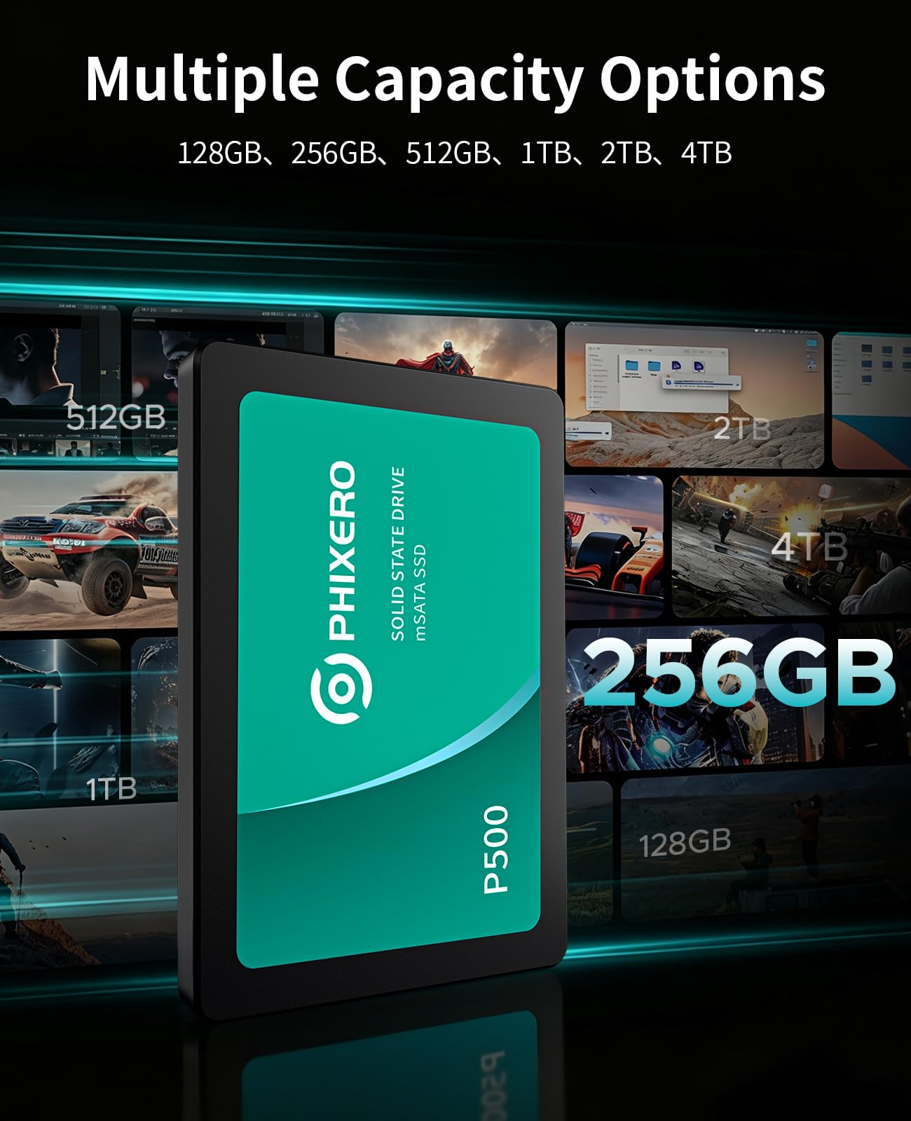 PHIXERO P500 SSD 256GB 2,5 Pollici SATA III Disco SSD Interno per PC Portatile, Fino a 550 MB/s, 3D NAND Flash, Avvio Rapido del Sistema
