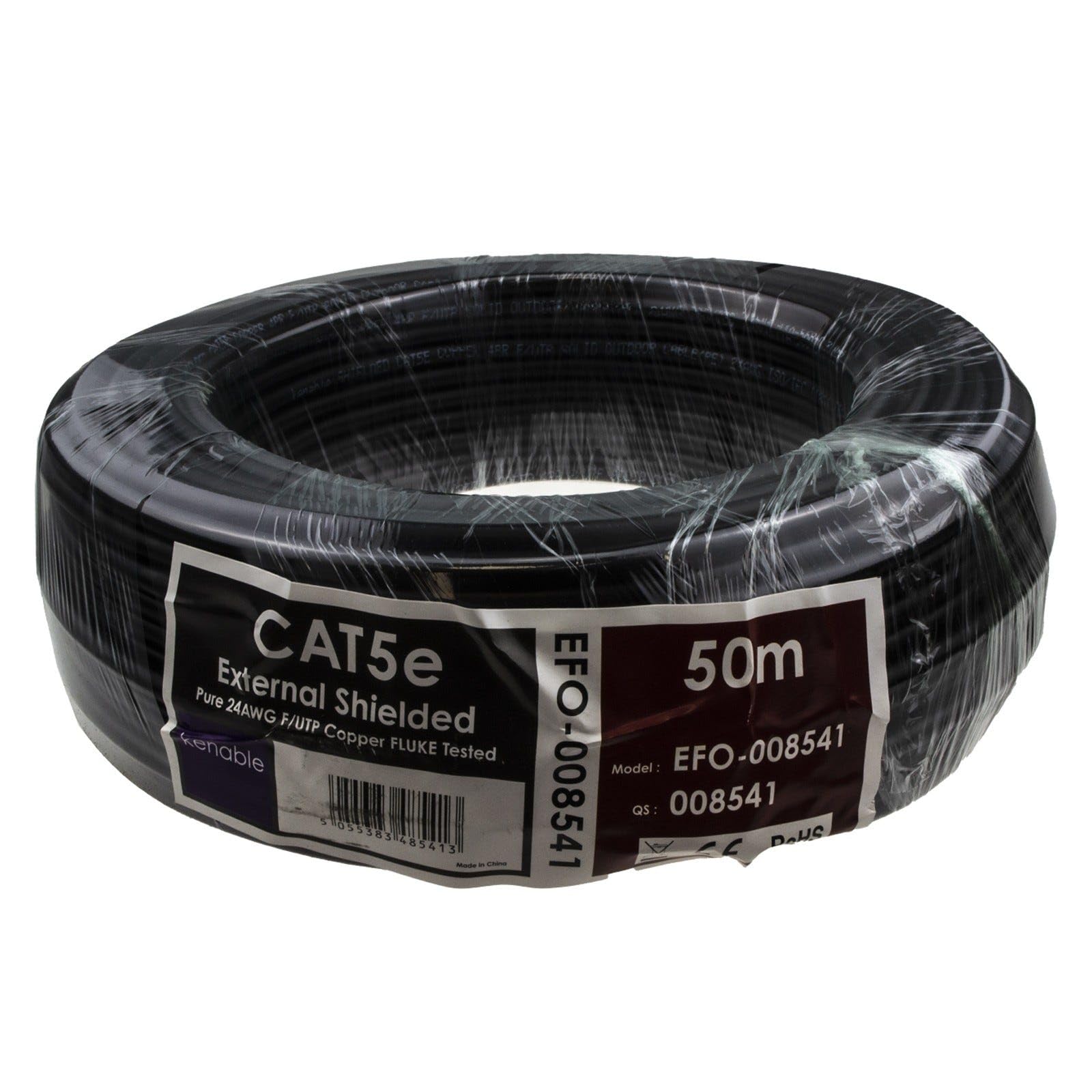 kenable Cable Ethernet Exterior CAT5e Blindado F/UTP Cobre Puro 24AWG Resistente UV Bobina 50m