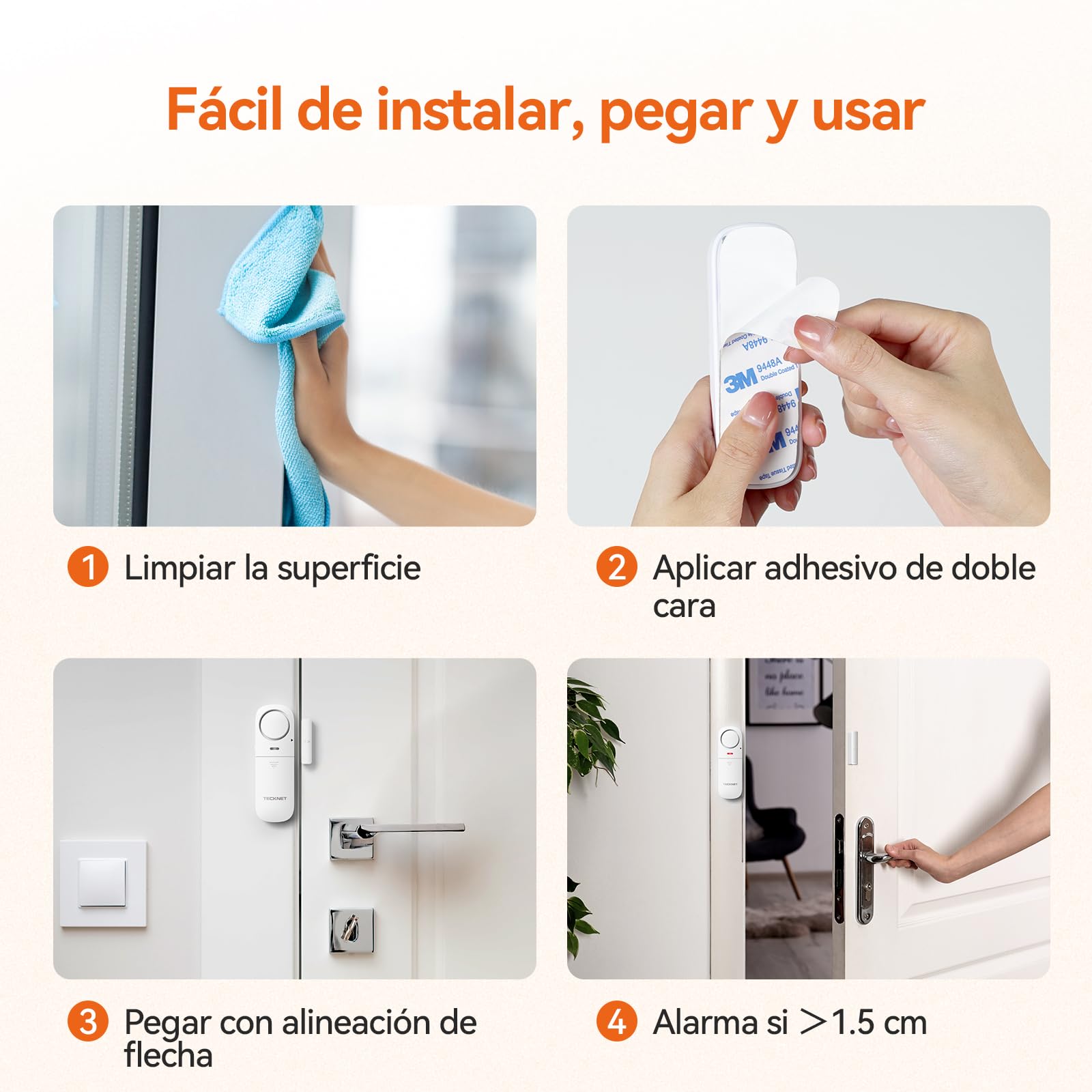 TECKNET Alarmas para Casa, Alarma Casa, Alarma Puerta con Control Remoto, Timbre y Sirena Dos en Uno, Réglage du Volume à 4 niveaux, Fácil de Instalar, Alarmas para Puertas de Casa, Hotel Garaje