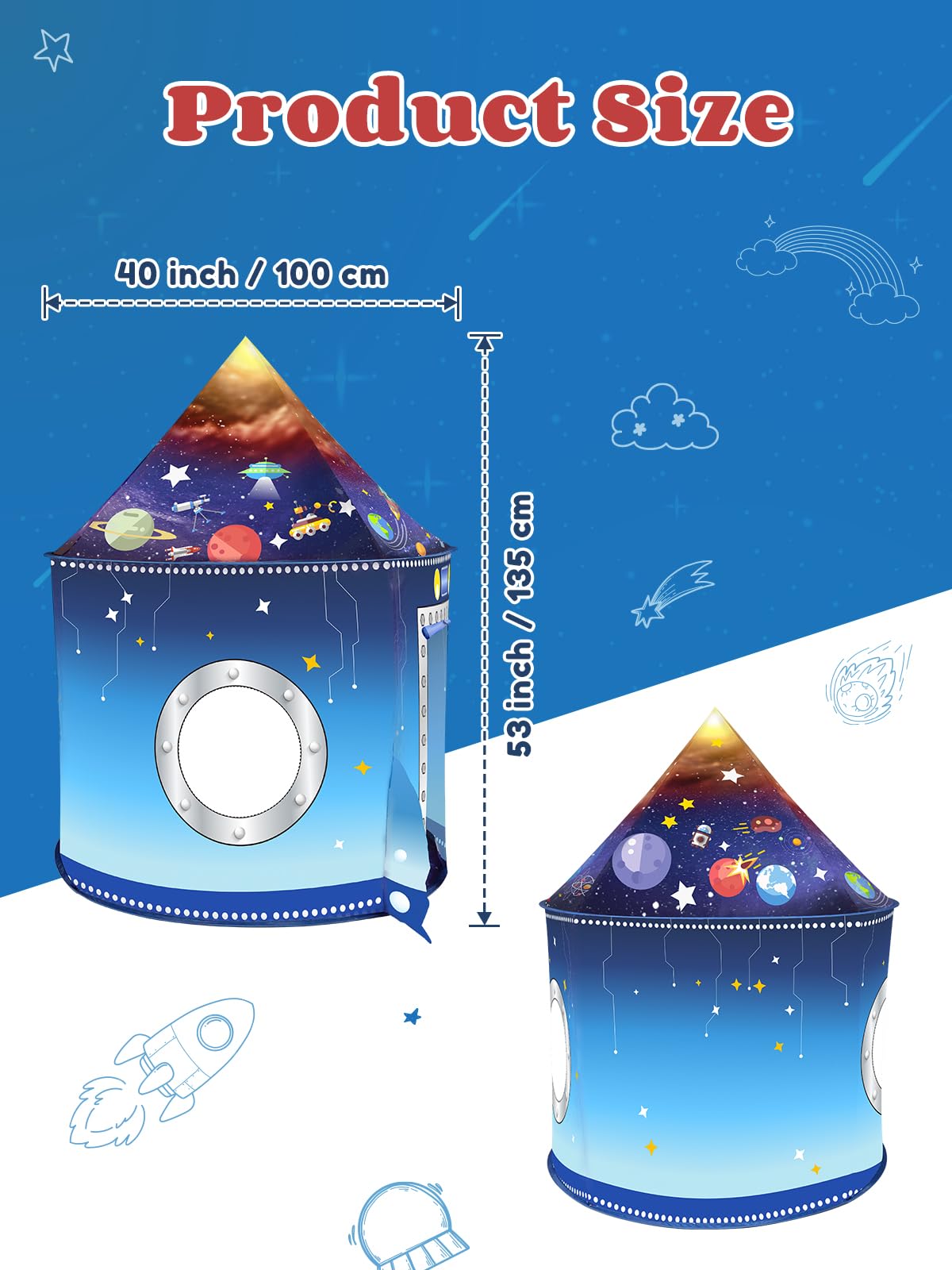 Zelt Für Kinder Spielzelt Raketenspielzelt Spielhaus Kleinkinder Jungen Zelt drinnen draußen großes Raumschiff Astronauten Pop-up tragbares Heimkostümparty Geburtstagsgeschenk