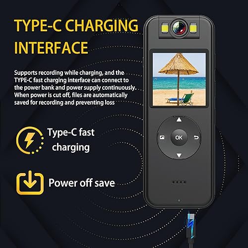 Miniatura 8 de KONPCOIU Cámara corporal con grabación de video de audio 4K HD, cámara portátil para cuerpo pequeño, bolsillo portátil, pantalla de 1.4 pulgadas,