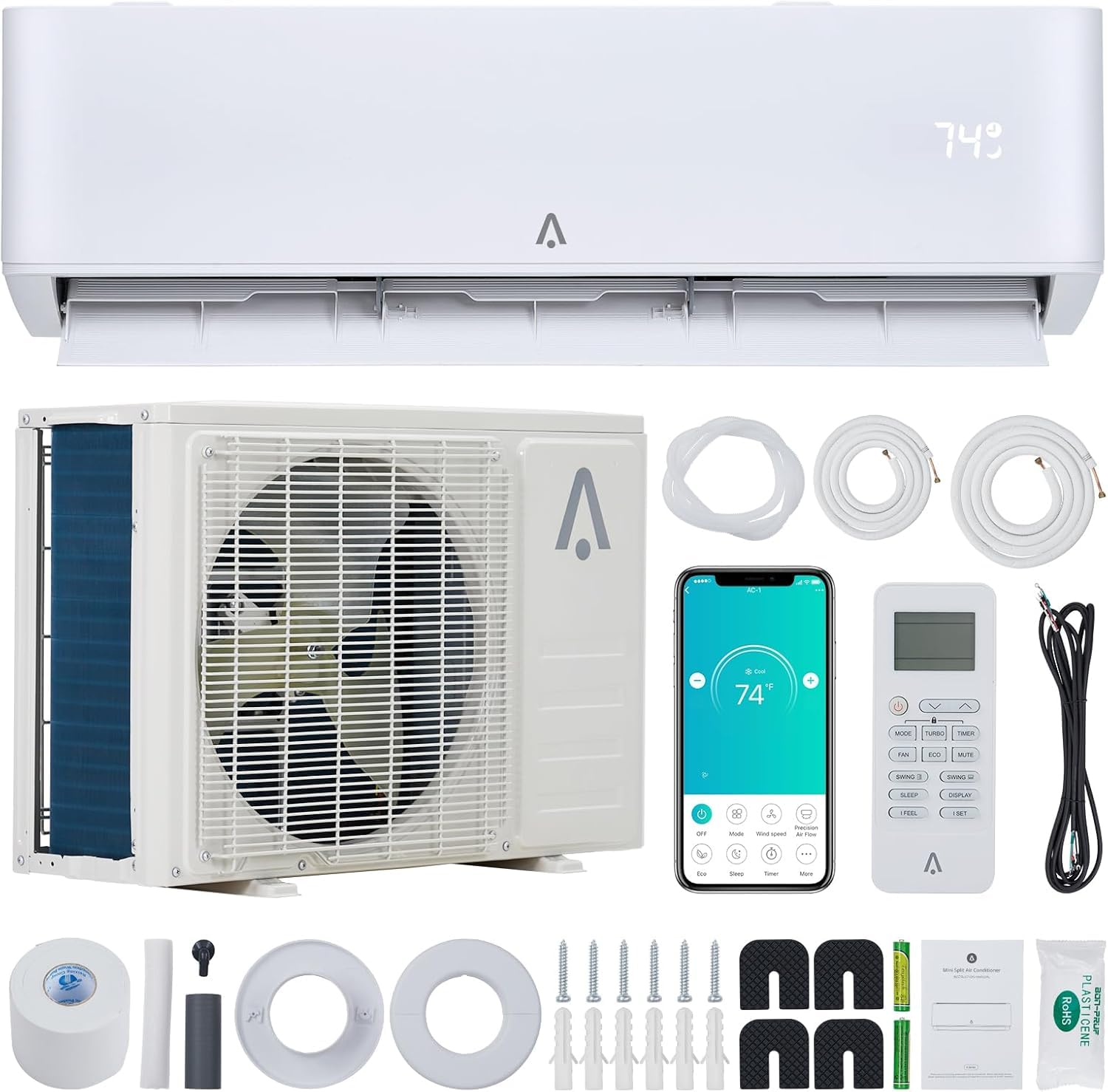 Air Conditioner, Cooling &amp; Heating,18000 BTU WiFi Mini Split,Compatible with Alexa,Energy Star, 230v 24 SEER2,Cools Up to 1000 Sq. Ft,Inverter AC,Smart WiFi, Voice Control