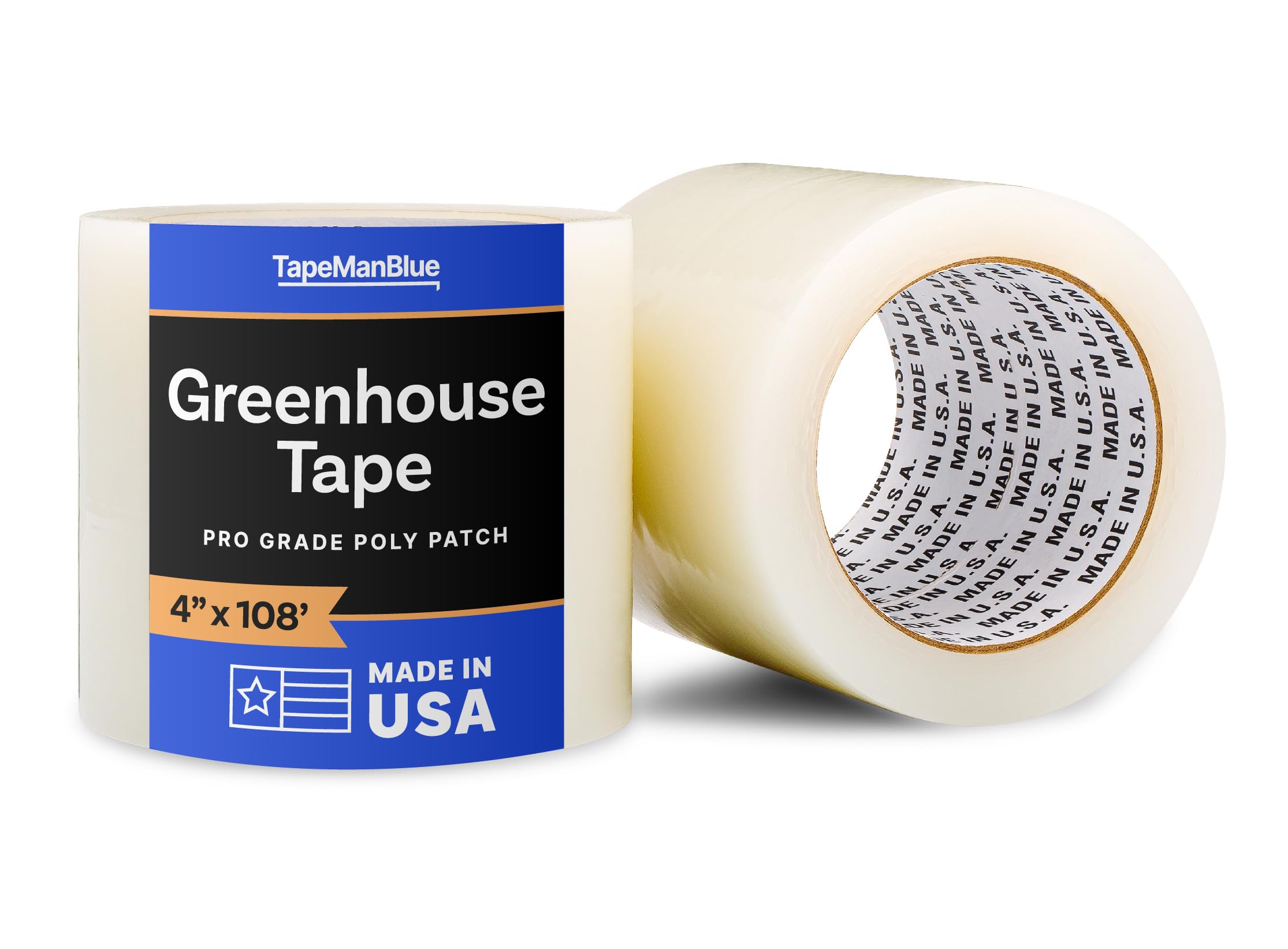 4" x 108' Roll of Greenhouse Repair Tape, Made in USA, Heavy Duty Clear Poly Patch Tape for Repairing Greenhouses and Plastic Sheeting, UV Resistant Polyethylene Film for Seaming & Splicing