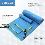 Quick Dry Camping Towel, Microfiber Travel Towel 3 Size at 1 Pack,Fast Drying Towel Set for Camping, Beach, Gym, Sports, Yoga & Swimming Pool, Blue