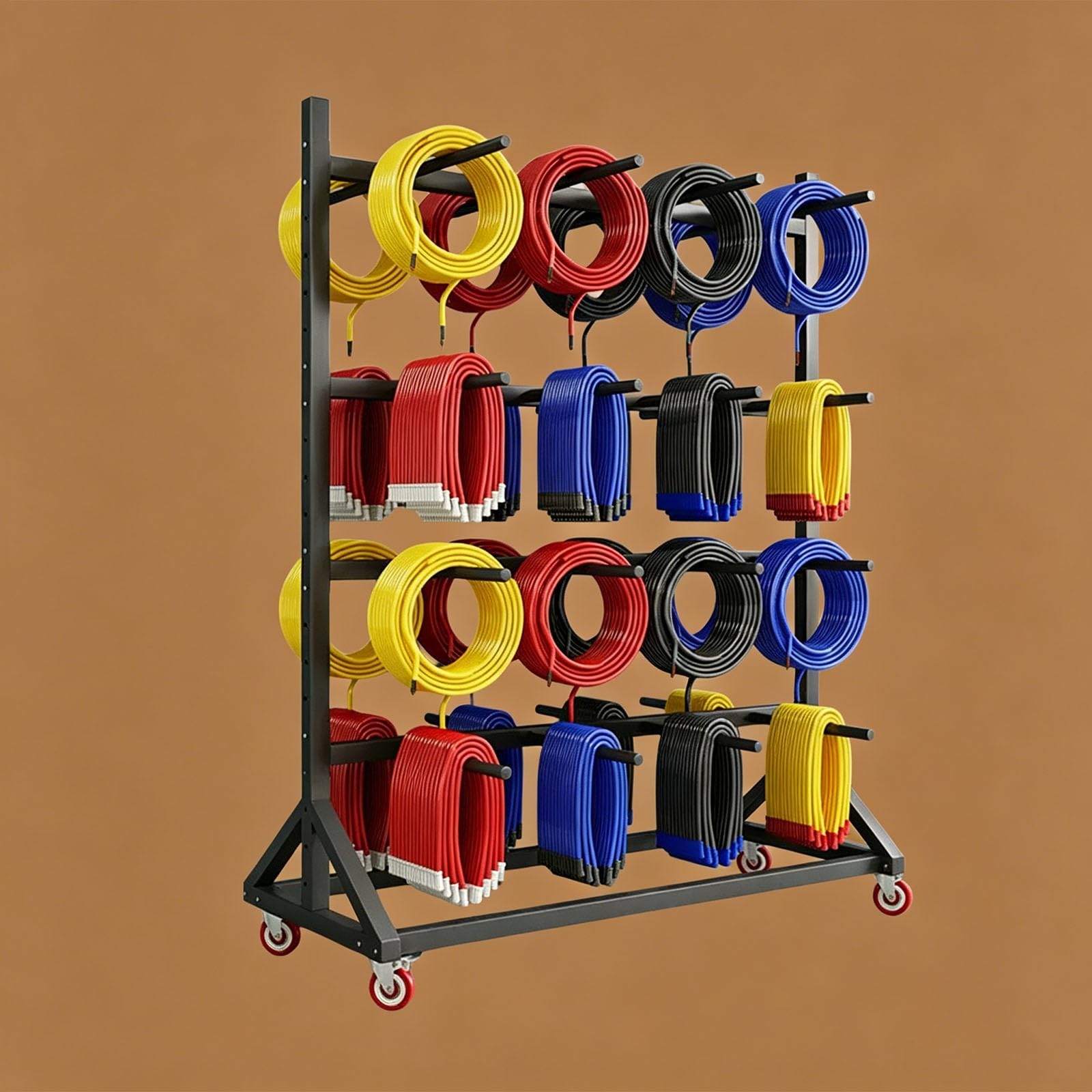 Freestanding Wire Spool Rack, Large Steel Mobile Storage Rack for Power Cord, Cable Reel Display Stand for Wiring Reels, Extension Cords, and Retail(A,2-Tier 160x90x150cm)