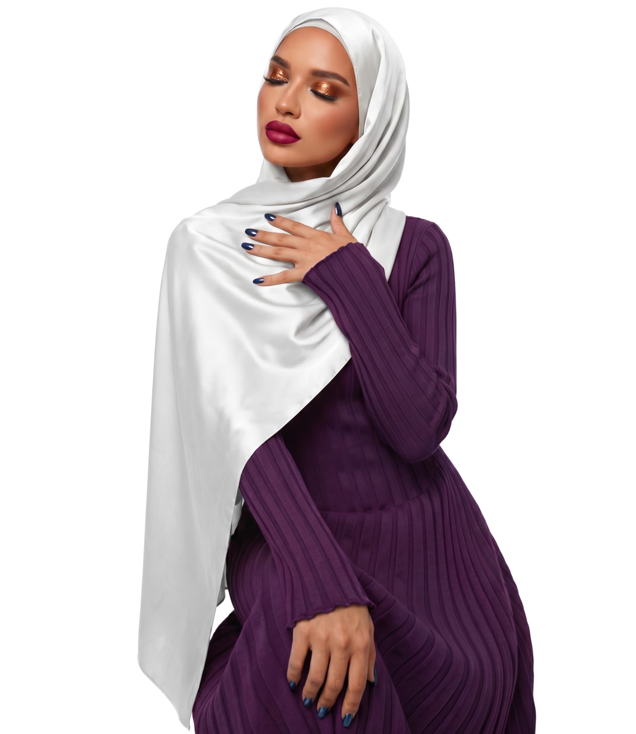 Satin Scarf - Ladies Scarves, Shawls & Wraps - Satin Hijab - White
