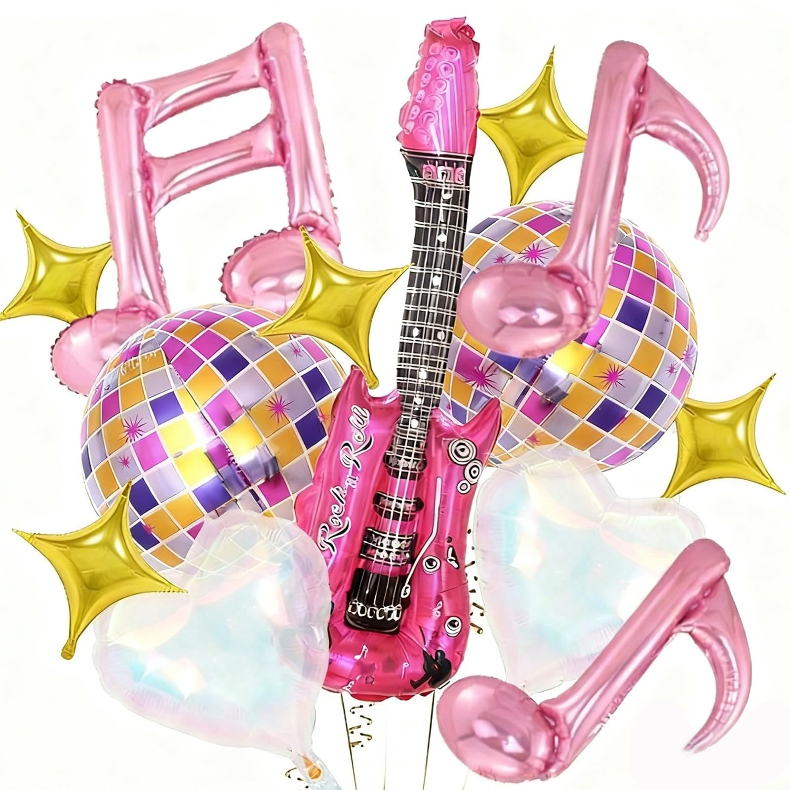 14pcs Music Theme Balloons Set - Guitar Disco Party Decorations with Self-Sealing Valve, Easy Inflate for Birthday Celebration