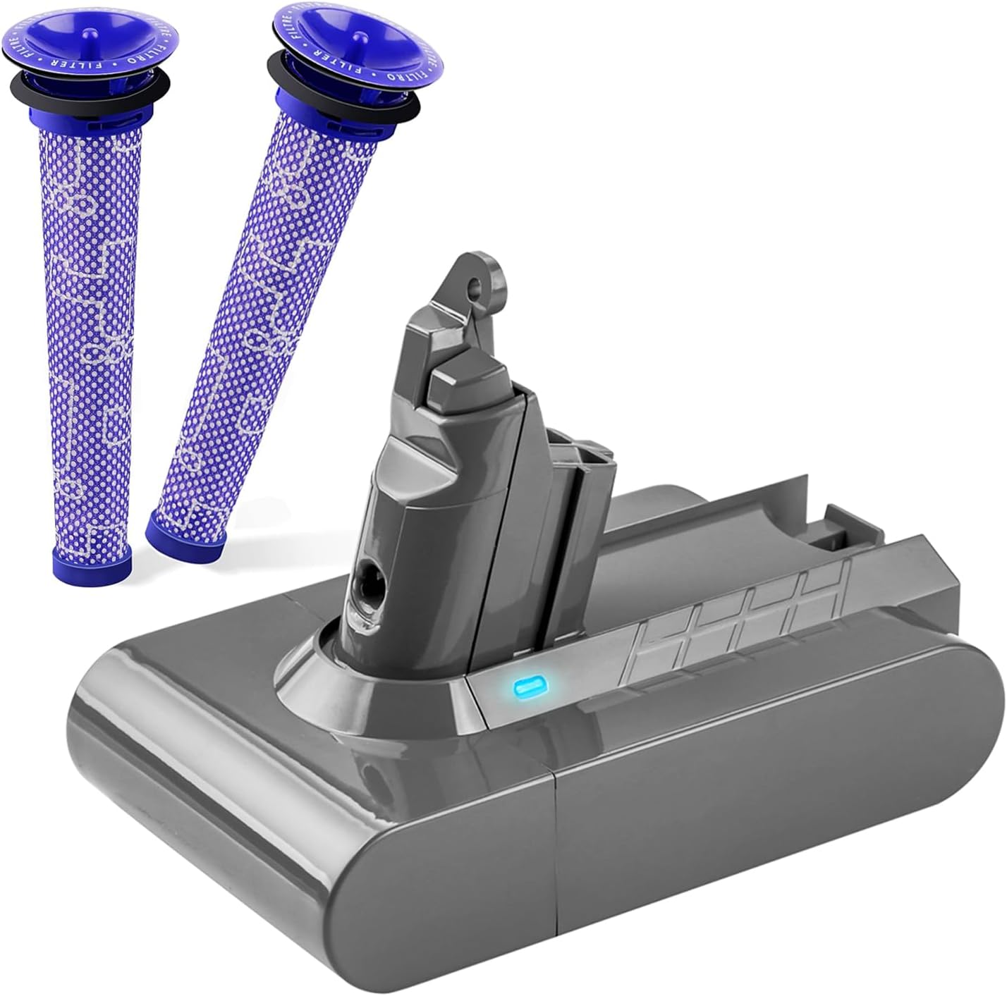 6500mAh V6 Battery+2Pcs Filters Compatible for Dyson V6 Animal/Absolute/Motorhead/Fluffy SV03 SV04 SV05 SV06 SV07 SV09 DC58 DC59 DC61 DC62 DC72 DC74 6 Cell VTC4 Vacuum Battery Replacement - Amazon product rated Grade A