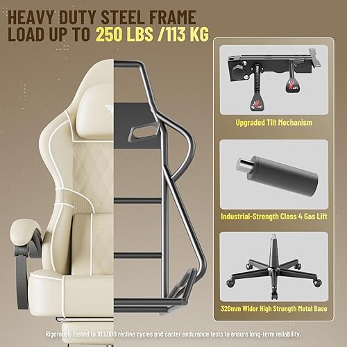 Vista 9 de Soontrans Silla de juegos de piel sintética con reposapiés, silla ergonómica de respaldo alto para videojuegos, cómoda silla de videojuegos