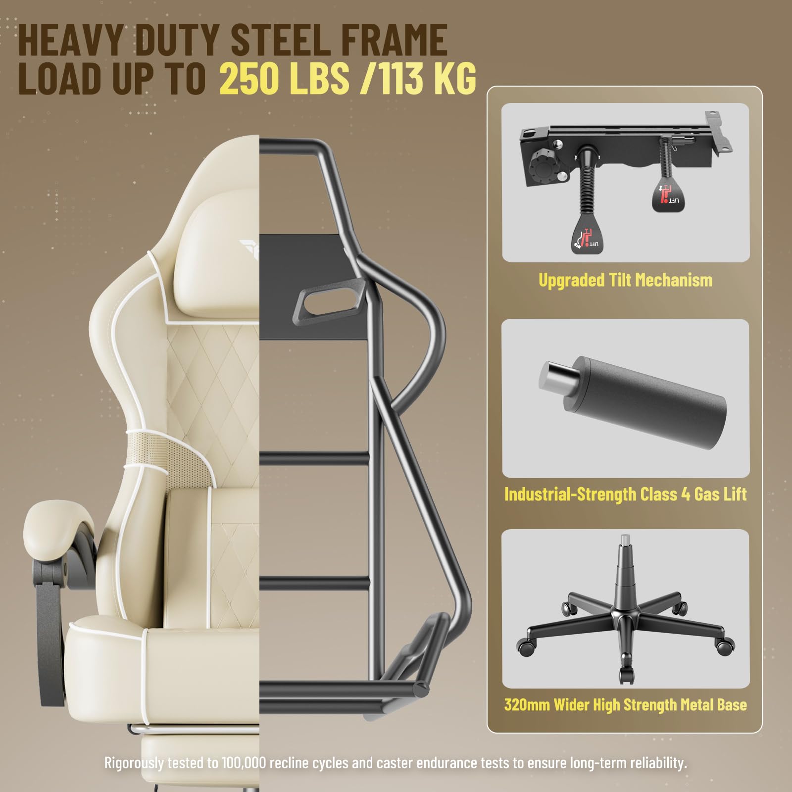 Ferghana Gaming Stuhl，Gaming Stuhl Ergonomisch，Bürostuhl aus Stoff PU-Leder, Gamer Chair mit Verstellbare Kopfstütze und Lendenkissen，Armlehnen，Fußstütze，PC Stuhl für Office Gaming (Beige,PU-Leder)