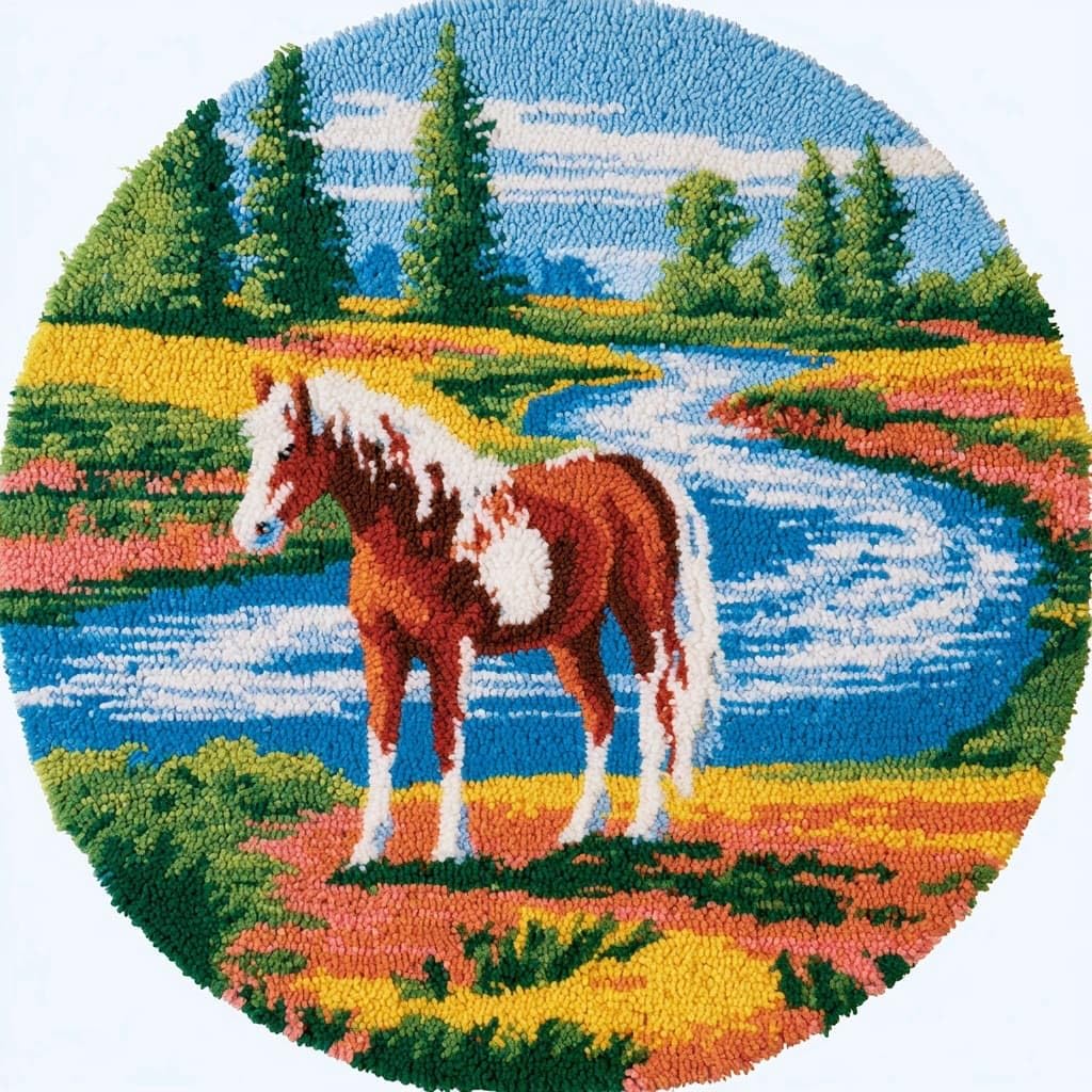 AMBATTERY Latch Hook Rug Kit Latch Hook Kits for Adults,Rivers and Horses