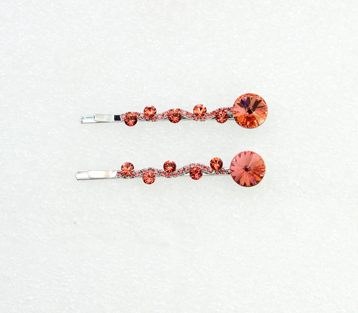Faship A Pair Of Coral Premium Rhinestone Crystal Floral Hair Clips 2 Pcs Pins