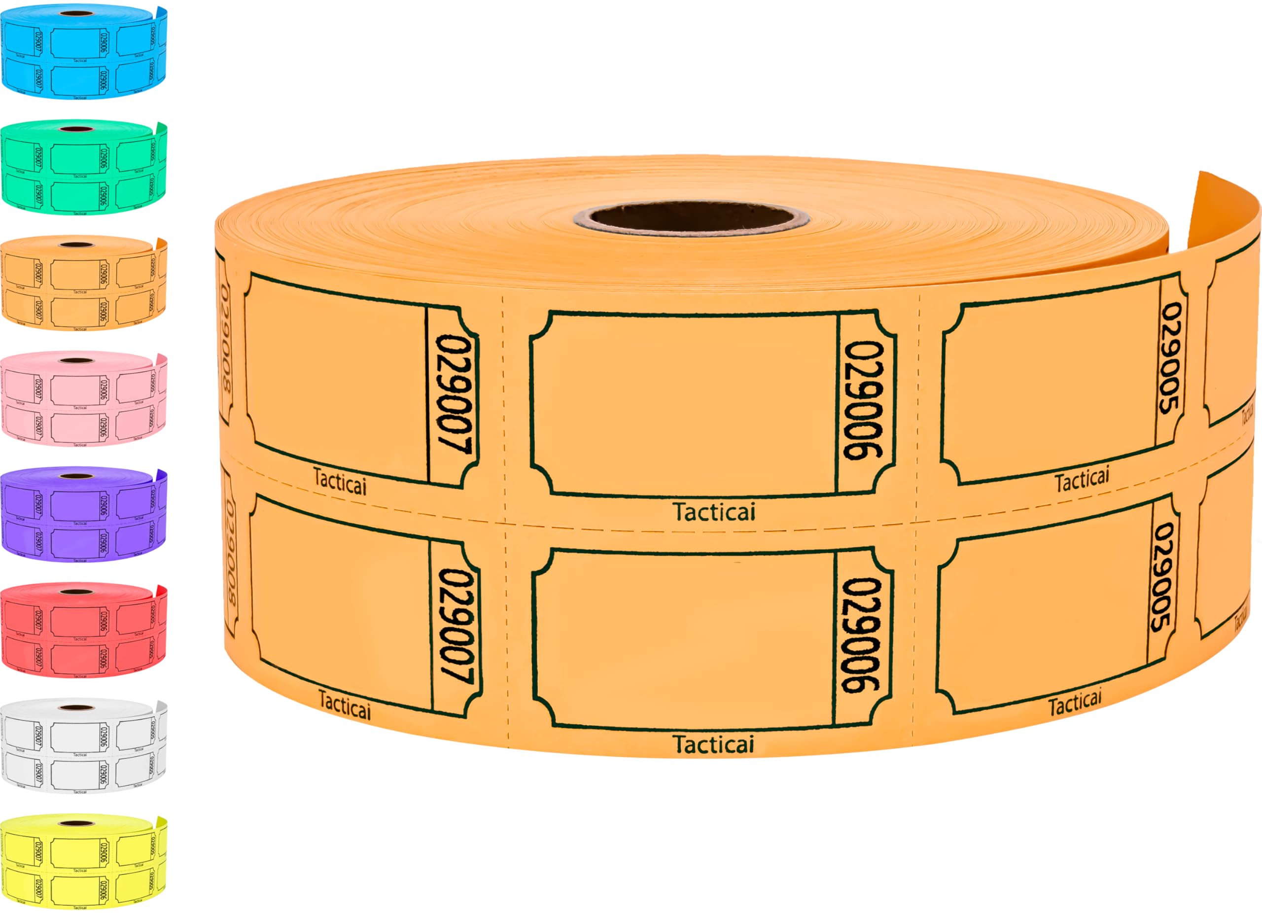Tacticai 1000 Raffle Tickets, Blank, Orange (1 of 8 Colors), Double Roll for Events, Entry, Class Reward, Fundraiser & Prizes