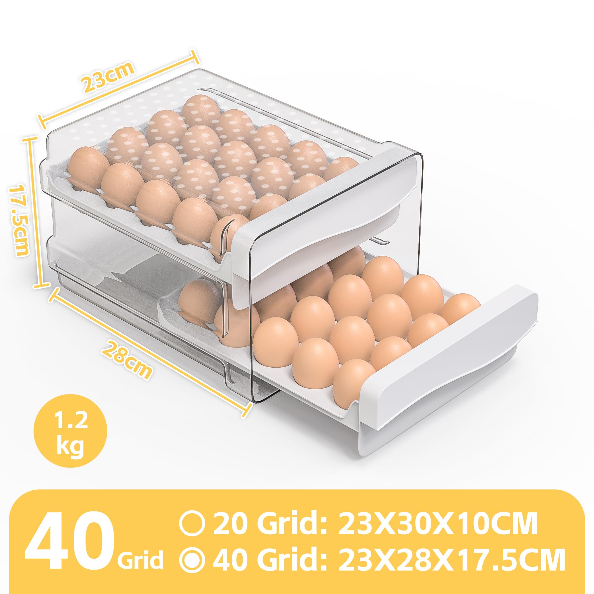 Boîte à œufs en Plastique,Tiroir à œufs Pour Réfrigérateur,40 Œufs Boite a Oeuf Frigo,Deecam Boîte de Rangement D'œufs à Tiroir Transparent Empilable, Pour la Conservation des Oeufs