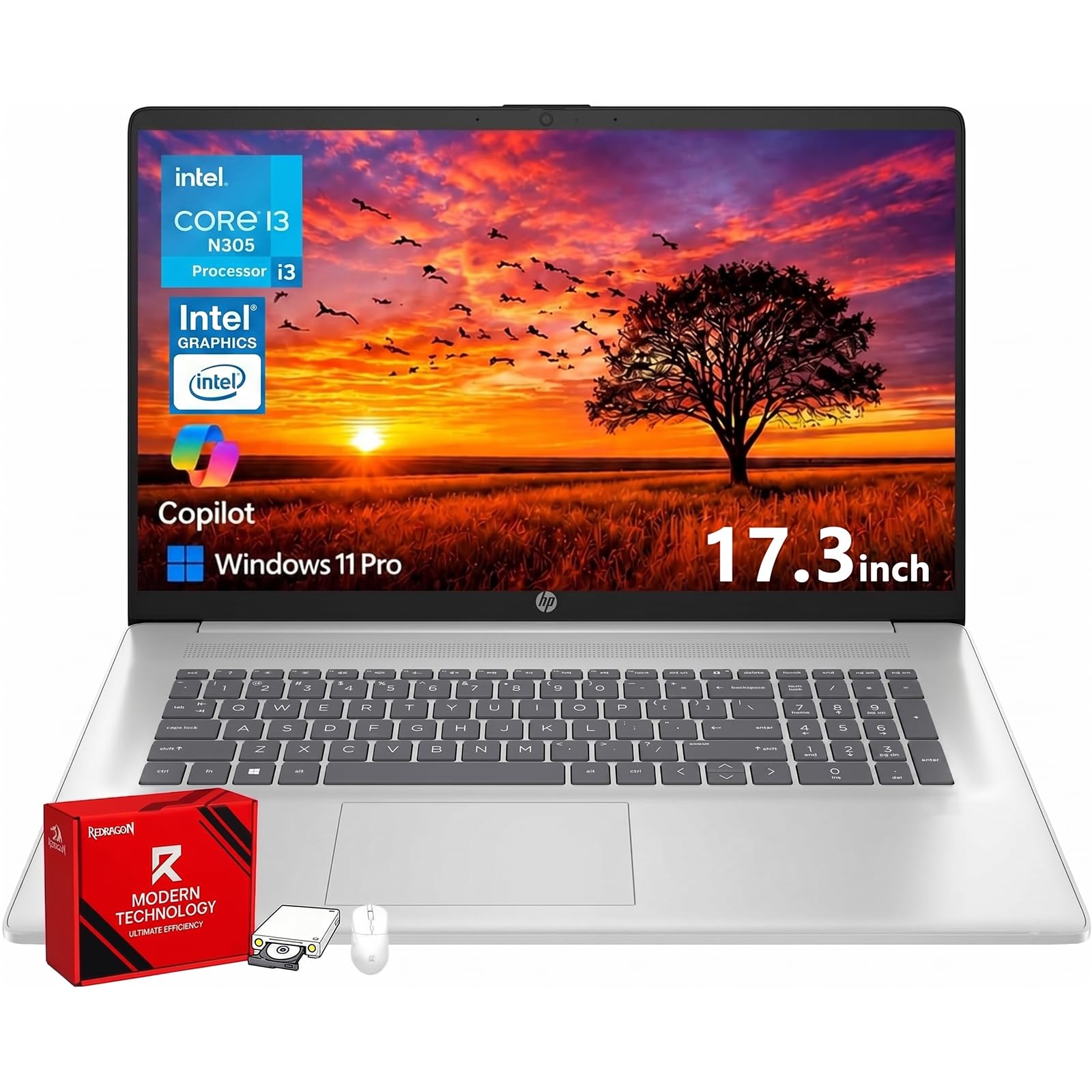 HP 17 Inch FHD Laptop Computer for Business & Students 16GB RAM 512GB SSD | Intel i3-N305 8 Core Processor, 17.3 inch FHD IPS Display, Windows 11 Pro, Copilot AI Key, Fast Charging, Wi-Fi 6