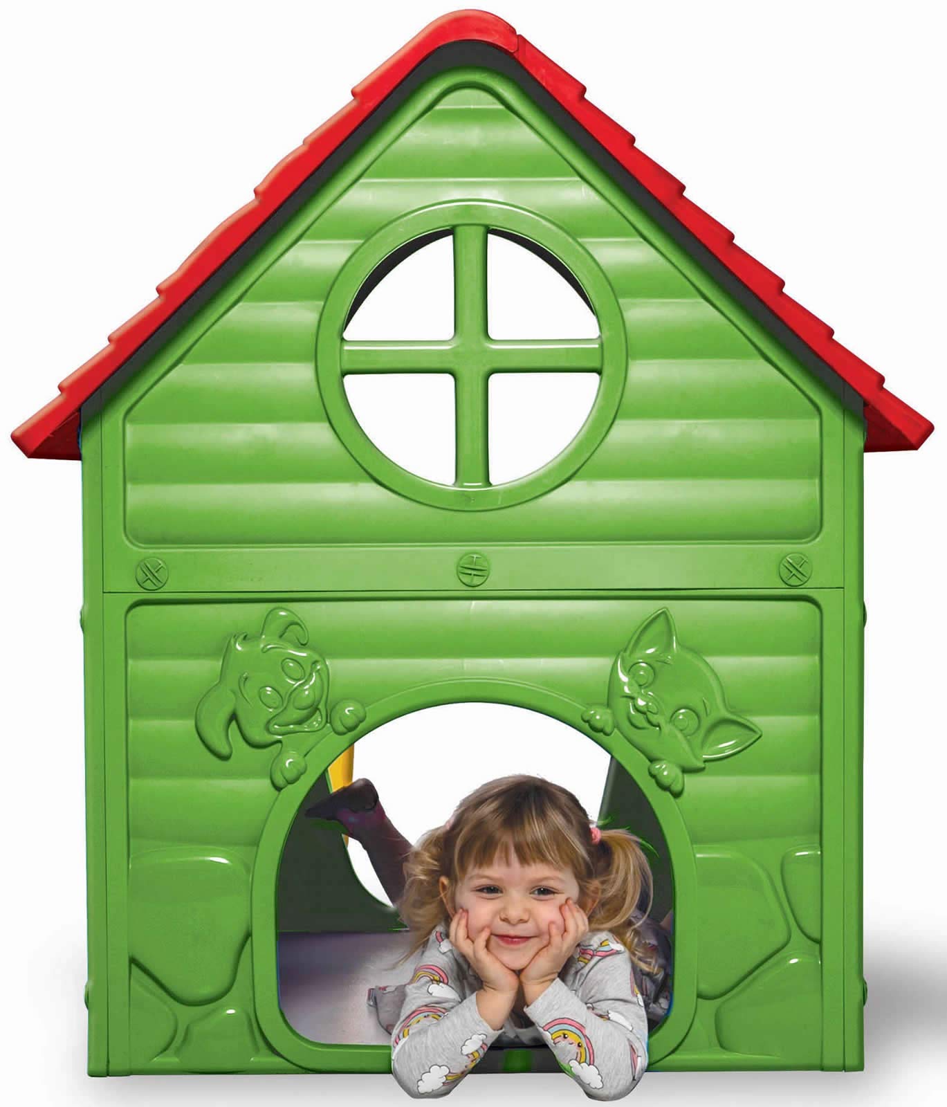 Dohany Spielhaus grün rot Kinderspielhaus Gartenhausmit Rutsche120 cm Indoor Outdoor +2J
