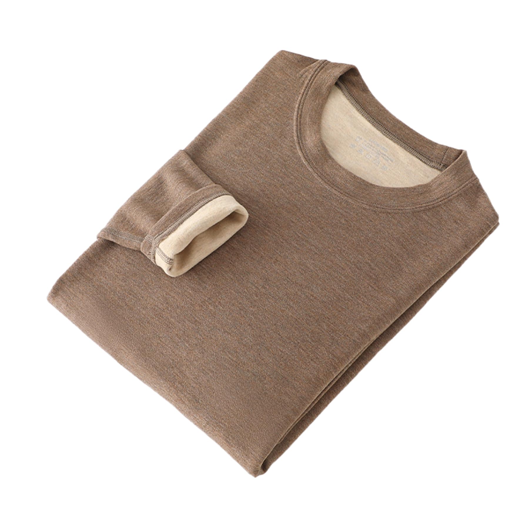 Ropa Interior térmica de los Hombres Forro Polar Engrosado Cuello Redondo Superior Cachemira Mulberry Seda no Marca Camisa Bottoming Interior,Curry,XL