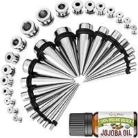 Vista 35 de BodyJ4You kit de 37 piezas de diferente calibre para dilatar perforaciones de oreja, aceite de jojoba, 14G-00G, acero quirúrgico Negro
