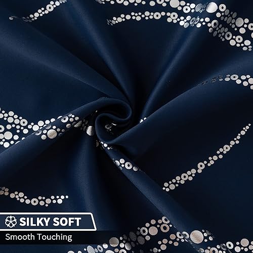 Miniatura 5 de Yakamok Cortinas opacas para sala de estar, cortinas de 84 pulgadas de largo, cortinas onduladas azul marino y plateado con patrón, cortinas de