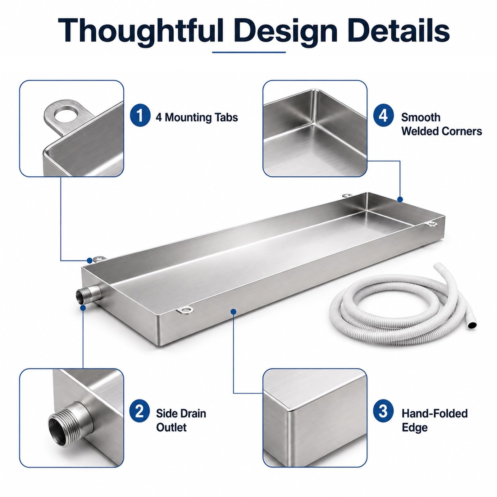 Vaschetta di Raccolta Condensa for Condizionatore, in Acciaio Inox 304 con Tubo Flessibile, for unità Esterna, Installazione a Sospensione o a Pavimento(100 * 46cm/39 * 18in)