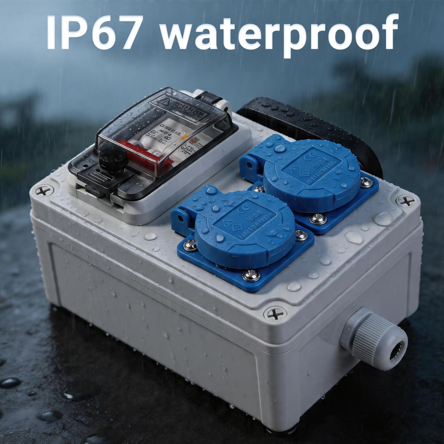 Répartiteur d'alimentation 16 A IP67 - Précâblé avec interrupteur FI - Distributeur mural étanche - 2 prises Schuko pour intérieur/extérieur