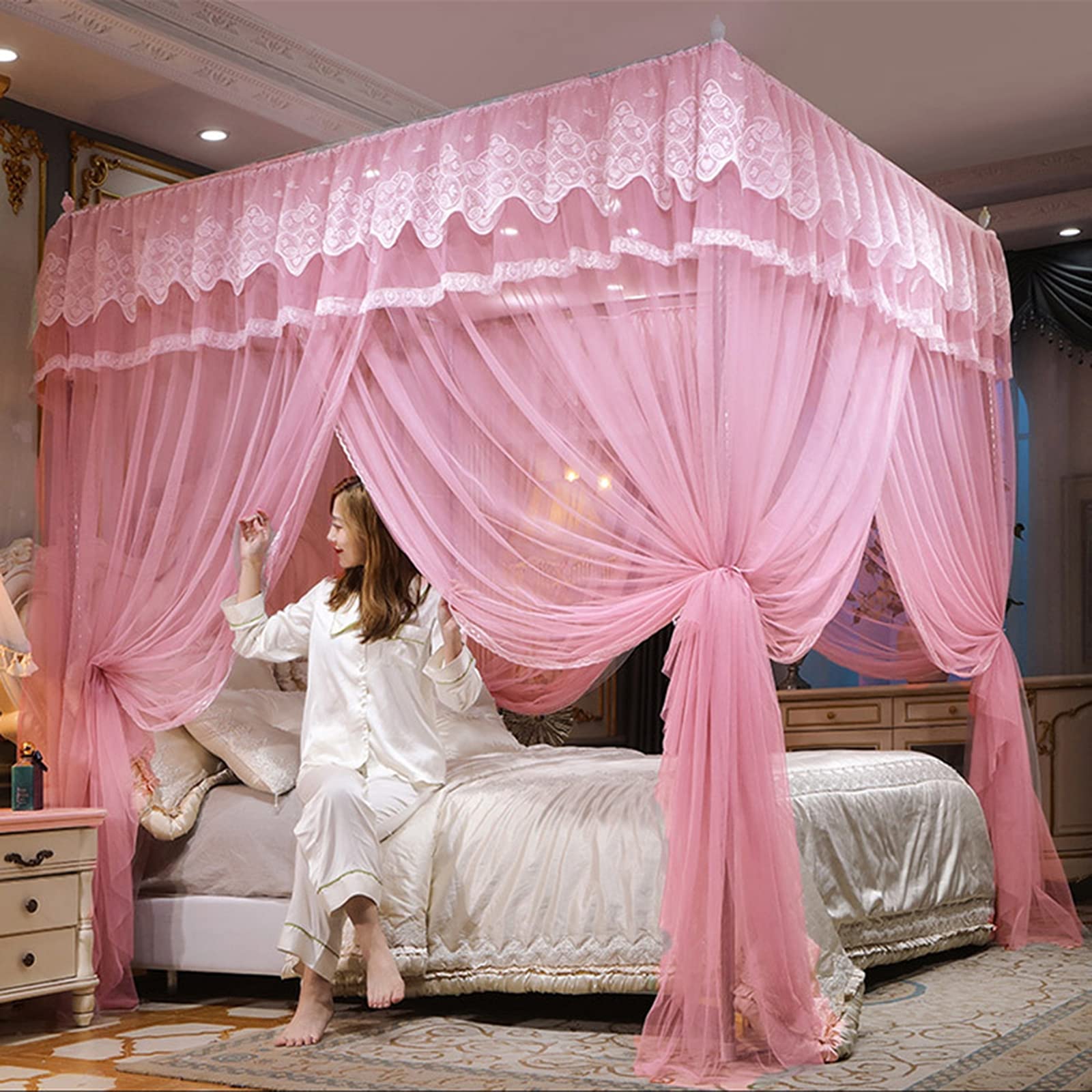 Moustiquaire pour baldaquin de lit 2x2,2m rideau lit princesse rose en maille
