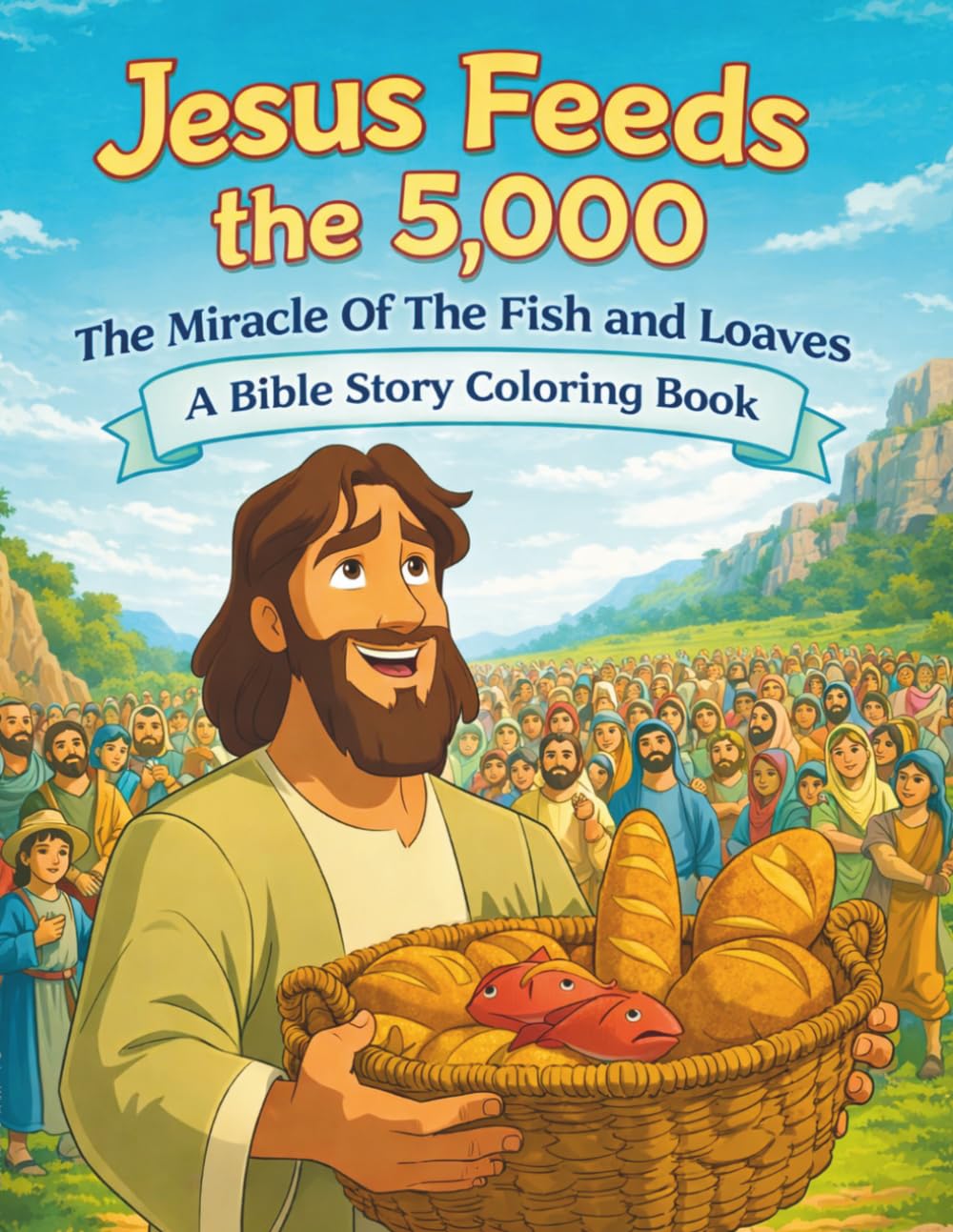 Jesus Feeds The 5,000: The Miracle of The Fish and Loaves: A Bible Story Coloring Book
