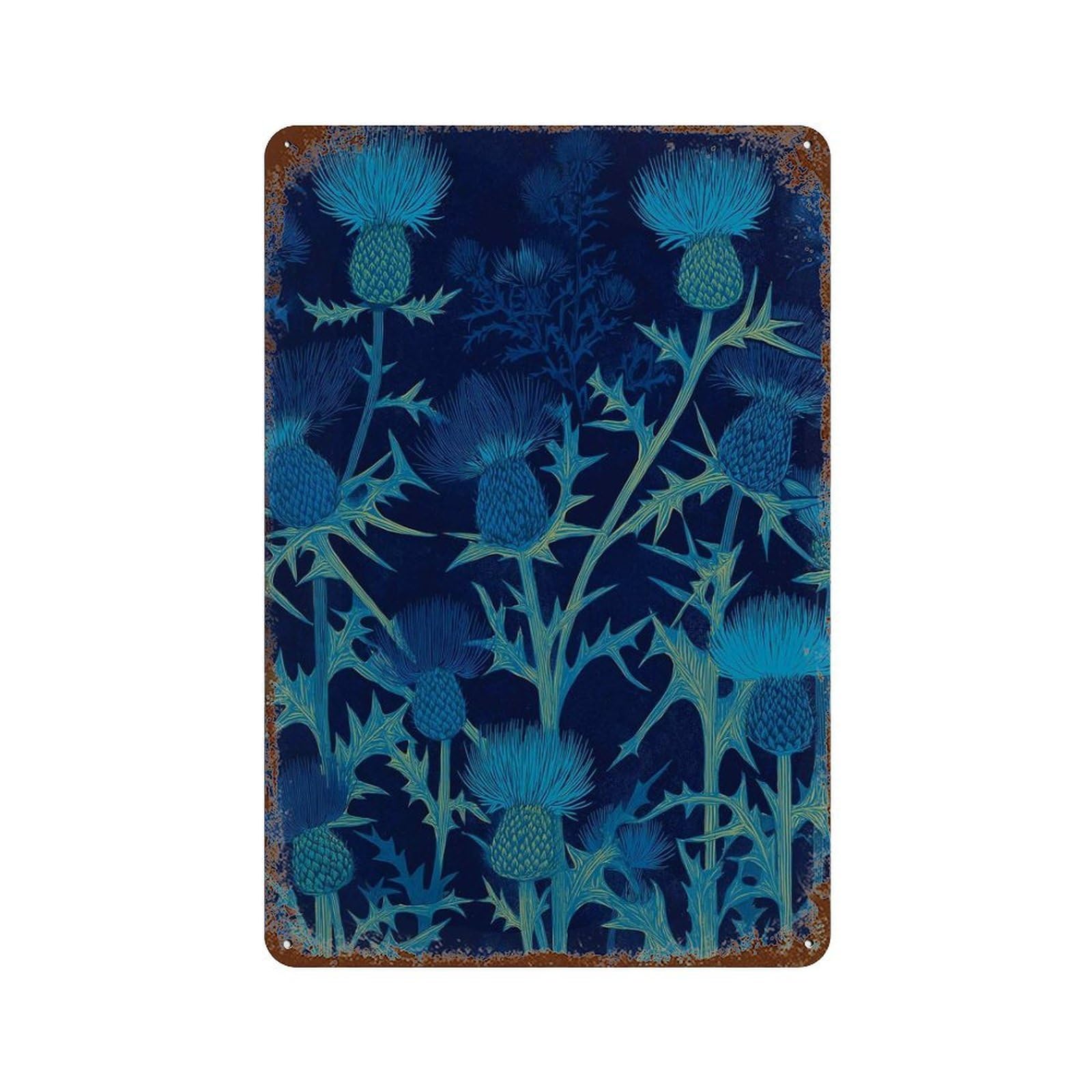 xiaoxiaoshen Blue Thistle Botanical Flower Scottish Wildflower Work Modern Nature Cottagecore Wall Decor Art Metal Tin Poster Modern Home Decor Art Home Bar Shop Decorations Vintage Sign 30x20cm