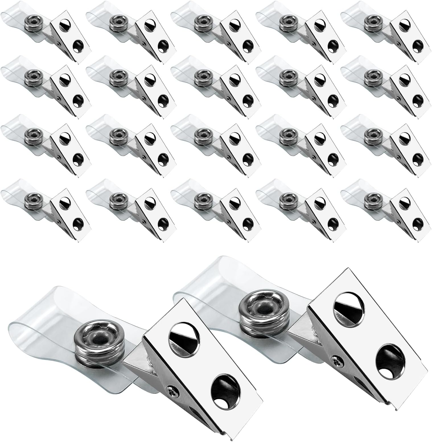 DE 100Pcs Metal Badge Clips with Clear PCV Straps,ID Strap Clip Adapter ID Badge Clips
