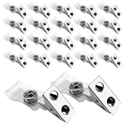 DE 100Pcs Metal Badge Clips with Clear PCV Straps,ID Strap Clip Adapter ID Badge Clips - 100
