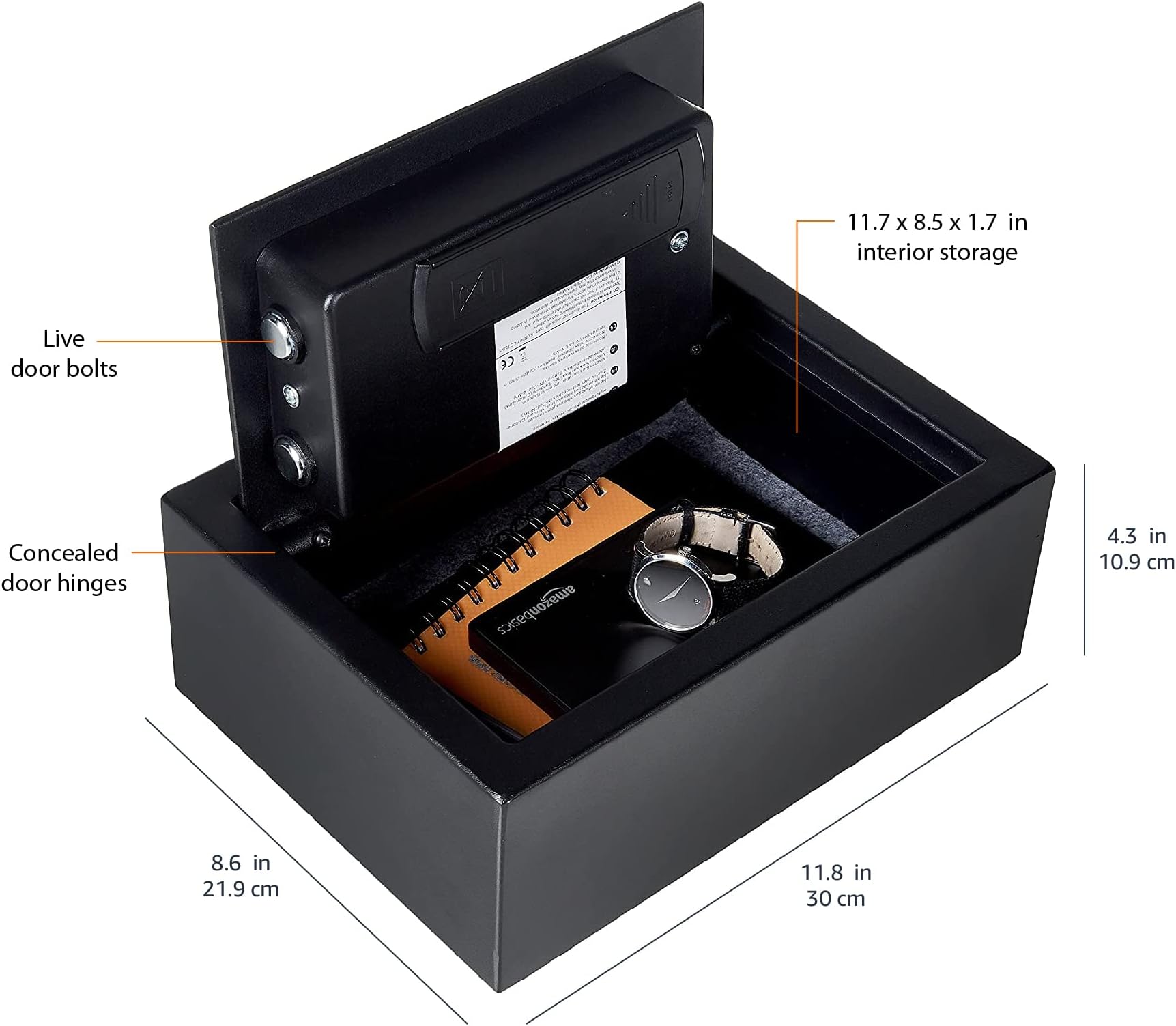 Amazon Basics Small Slim Desk Drawer Security Safe with Programmable Electronic Keypad, Black, 30 cm W x 21.8 cm D x 11. 2 cm H