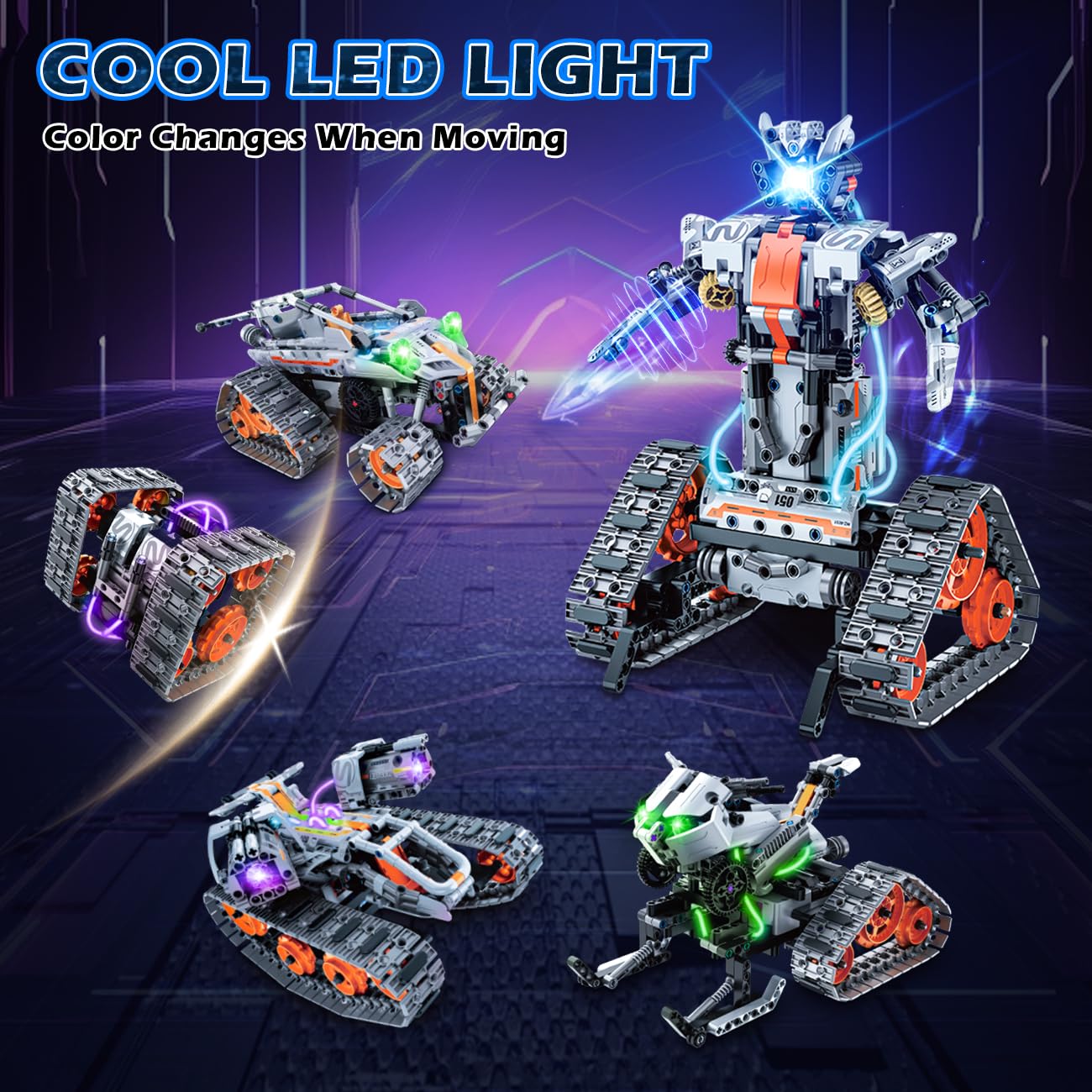 HiWEEGO Kit di costruzione robot 5 in 1 con luce LED, APP e telecomando Set di costruzione per bambini, giocattolo robotico ricaricabile Regalo di compleanno per bambini e bambine dai 6 ai 12 anni