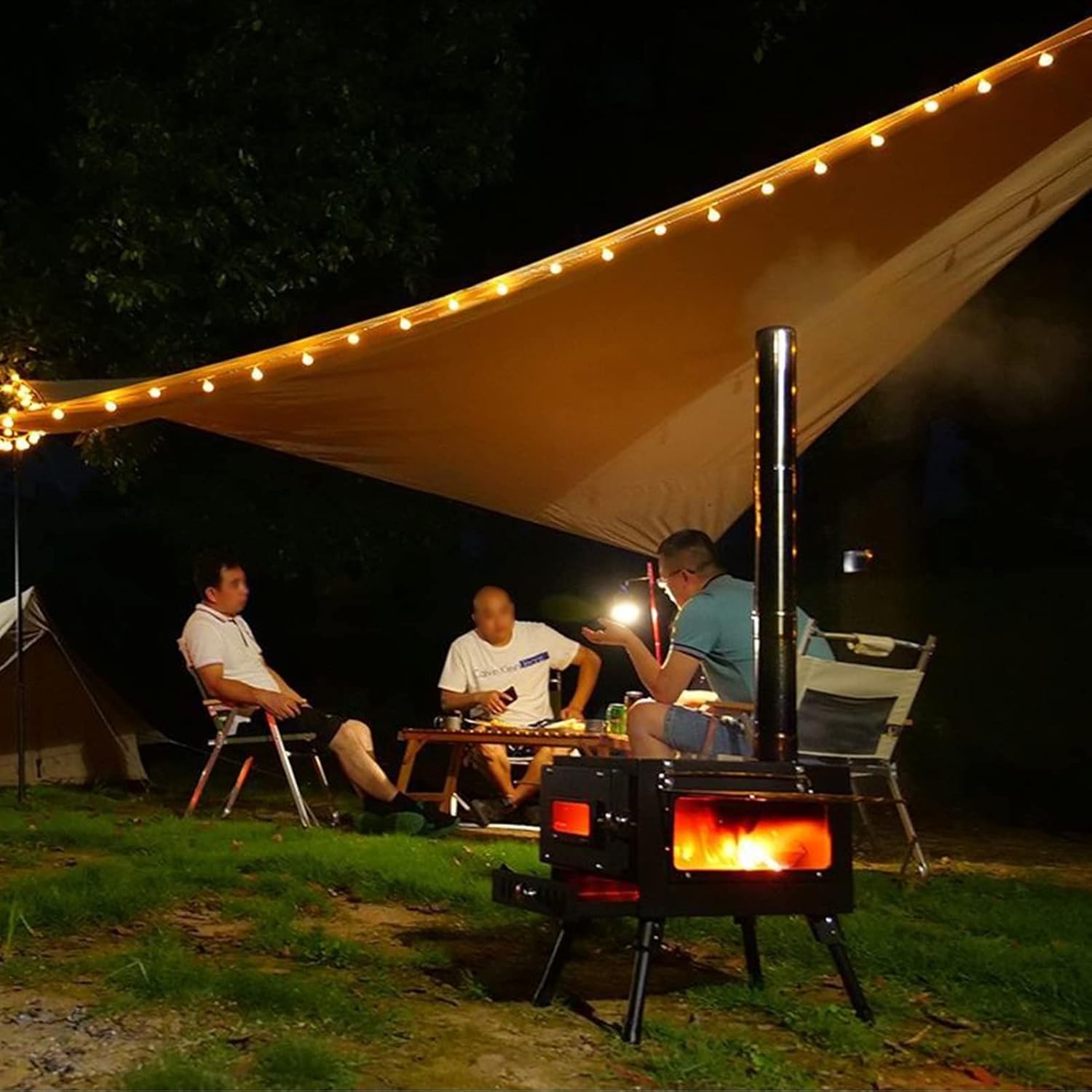 ポータブル薪ストーブ、アウトドアテントキャンプストーブ、薪キャンプストーブの見える窓、煙突パイプ付き、料理、暖房、ピクニック、バーベ