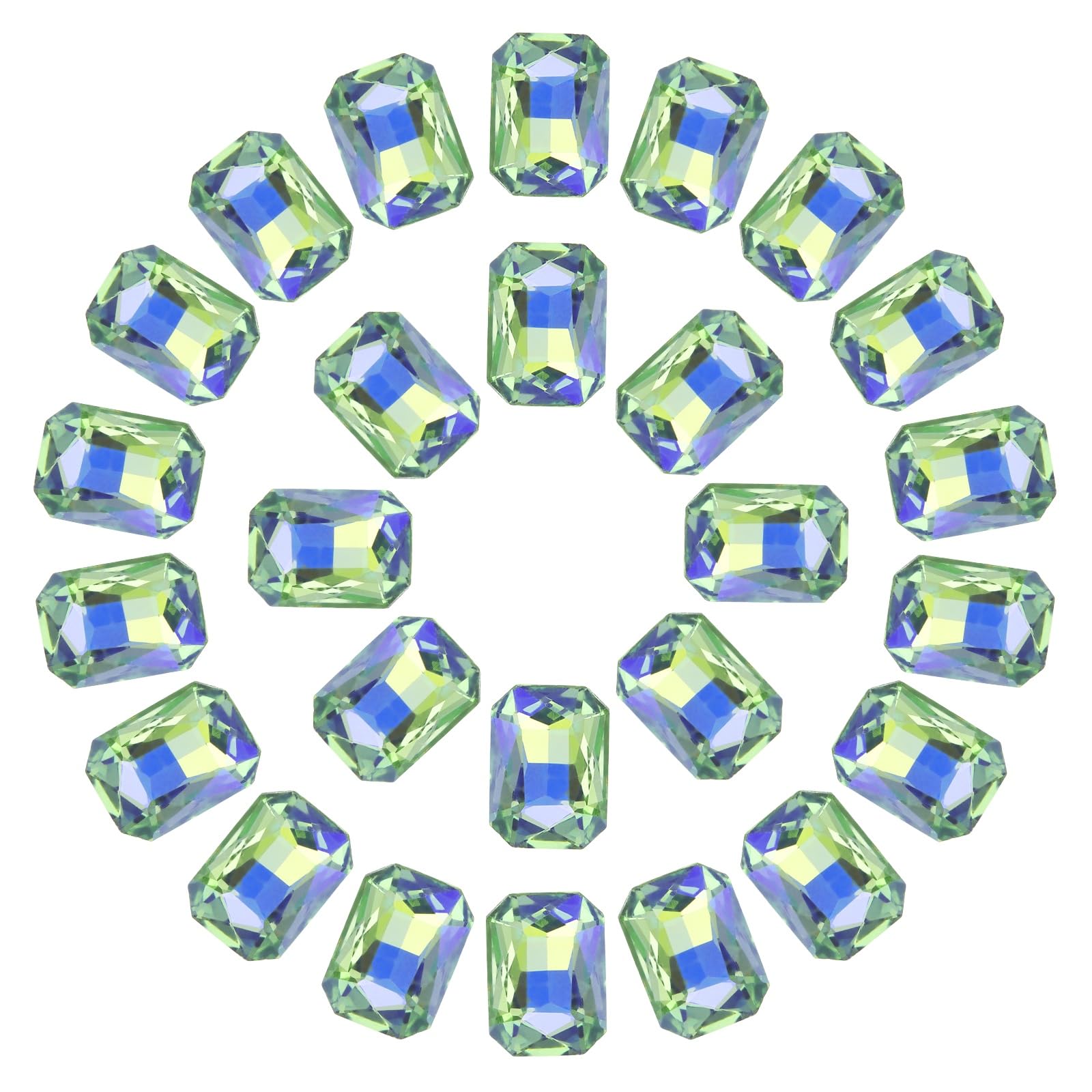sourcing map 13x18MM Octagon Rectangle Rhinestones, 50 Pcs Crystal Faceted Rhinestones with Silver Plated Glass Gems for Crafts (Shiny Green)