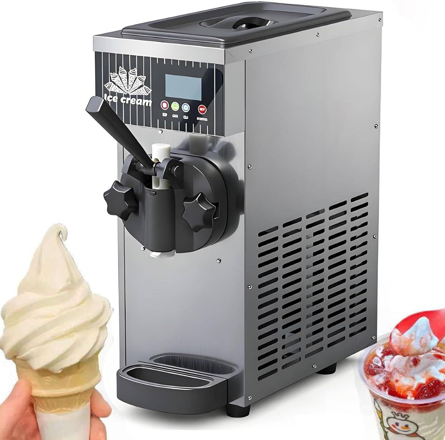 XUXIAO Commercial & Home Soft Serve Ice Cream Maker, Countertop Ice Cream Maker, 4-5kg/H, LCD Touch Panel, Auto Clean, For Home&Commerce Silver