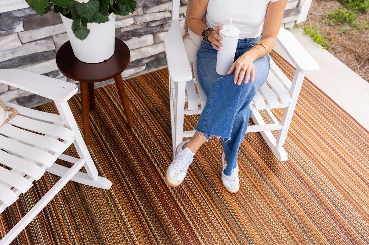 Mad Mats Geometric Outdoor Rug, Reversible Plastic Mat (5' x 8', Mix - Earth)