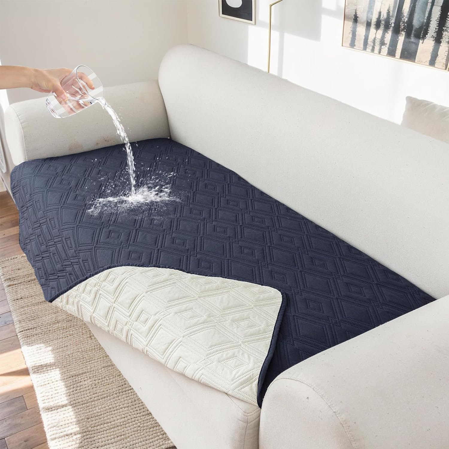 FASCINATDECO Waterproof Sofa Covers 2 Seater, Sofa Seat Cushion Covers, Non Slip Sofa Covers, Sofa Slipcovers, Pet Couch Covers, Washable Sofa Protectors from Pets Kids Dogs (Navy, 2 Seater)