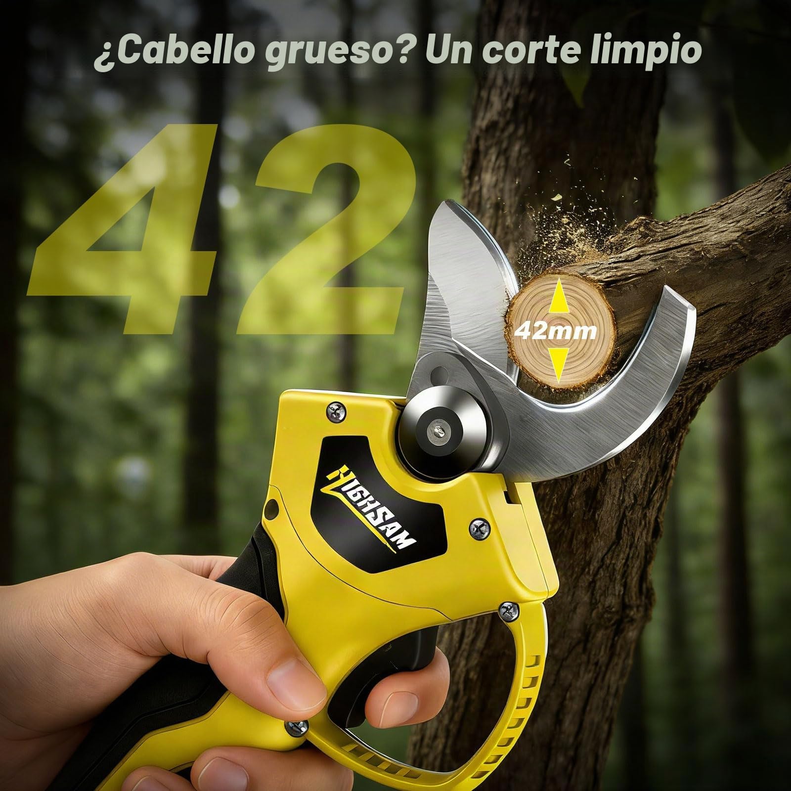 2 en 1 Tijeras de podar a batería telescópicas, compatibles Makita 18V, alcance 4m, motor sin escobillas 1500W, 2×2.0Ah, corte 42mm, rotación 180°, para jardinería y poda de árboles (yel)