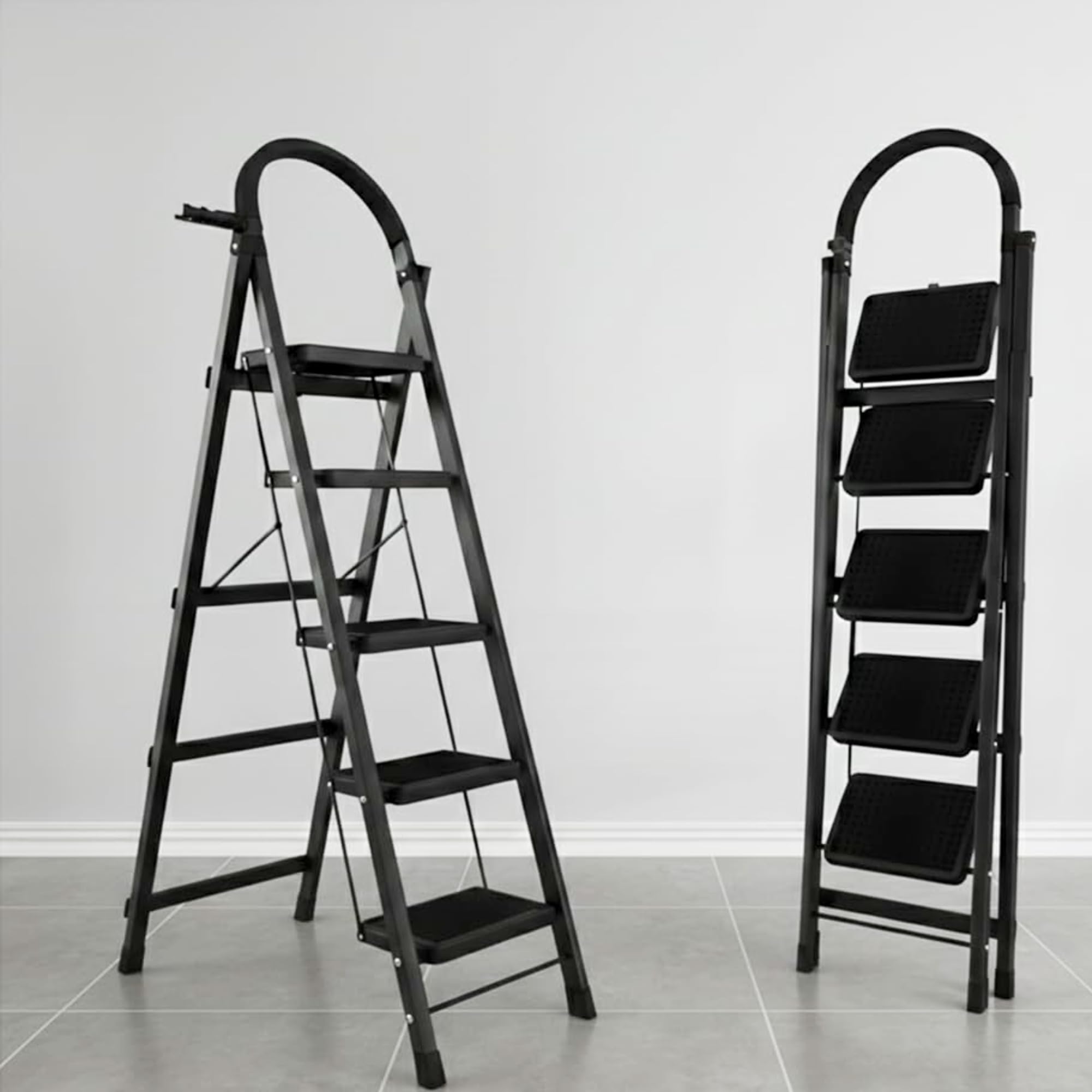 JIALTO 2 Step Metal Ladder for Home, Foldable Lightweight Stepping Stool with Wide Pedals, Anti Slip Heavy Duty 150 Kg Capacity, Portable for Kitchen, Office & Library (Black) — Amazon image 11