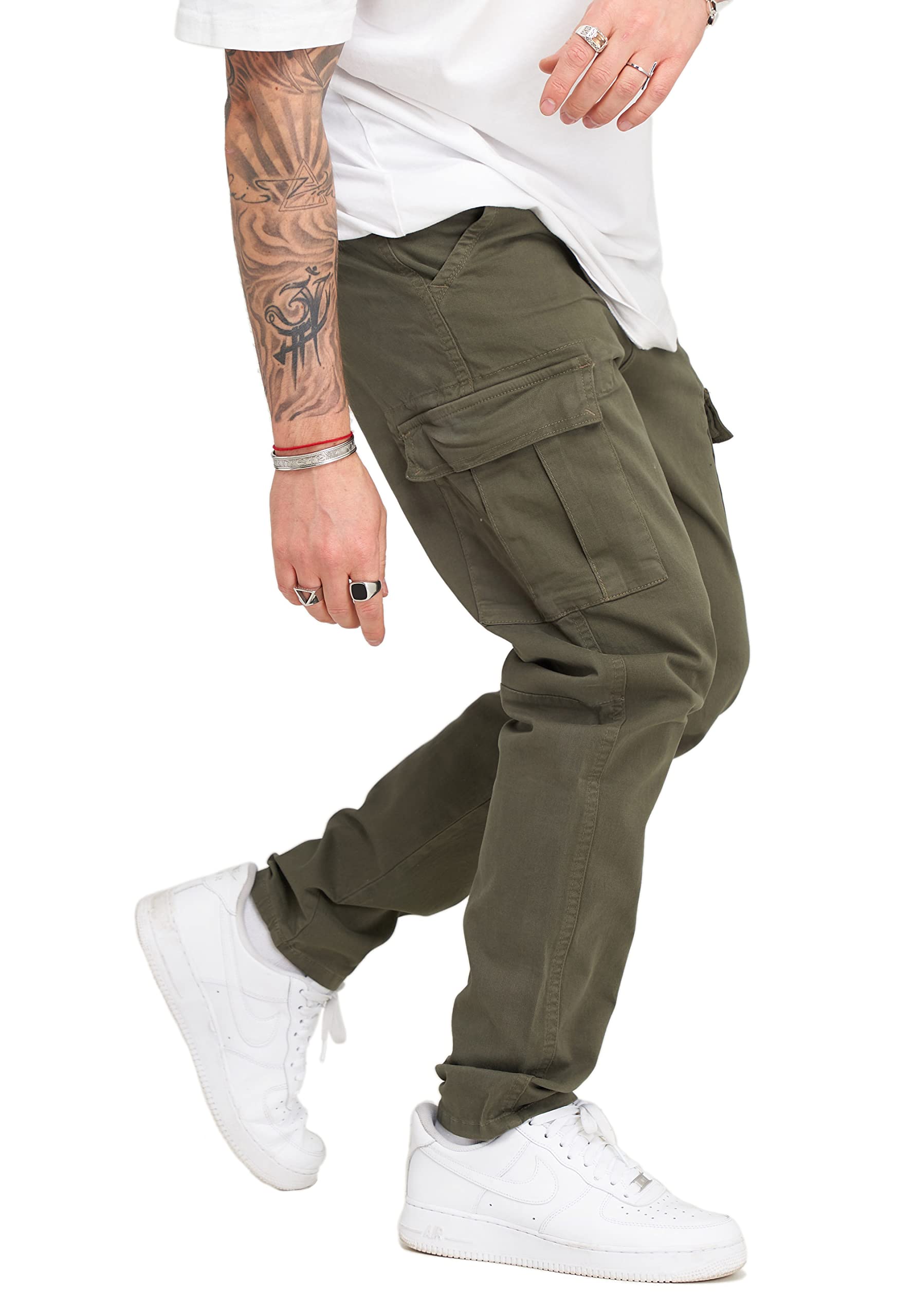 behype. Herren Cargohose Jeans-Hose mit Cargo-Taschen Stretch Männer Regular-Fit