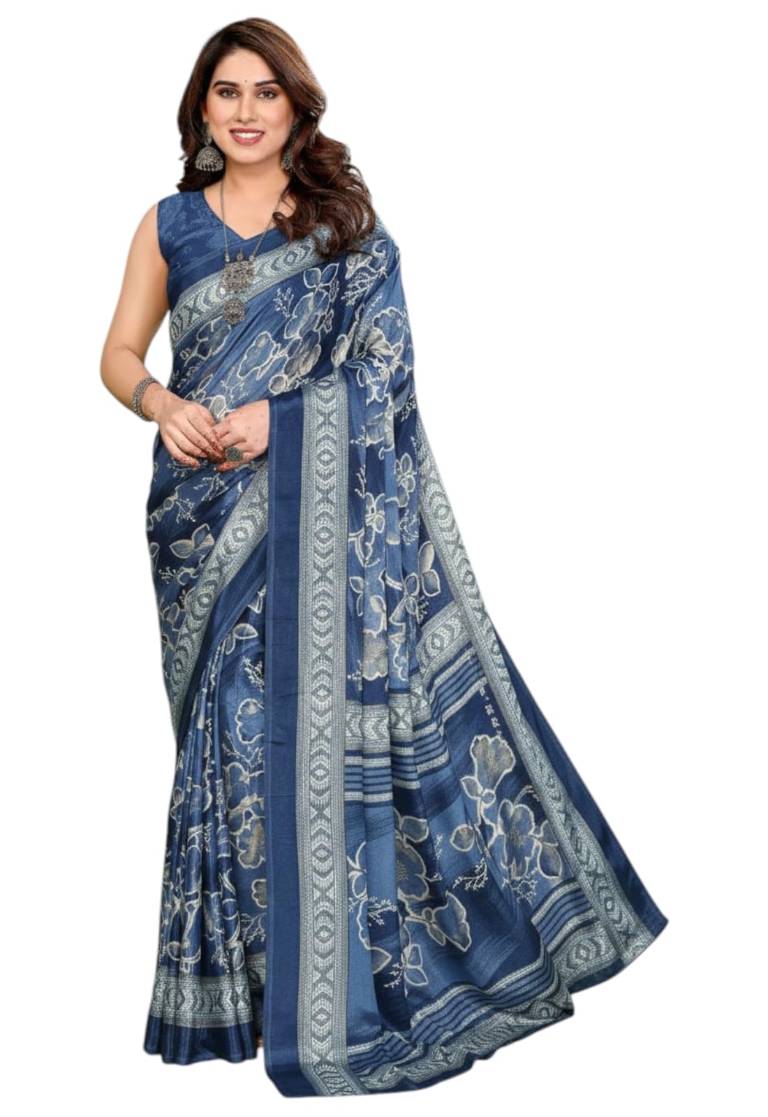yashika Women's Crepe Satin With Foil Print Saree with Blouse Piece for Traditional Ethinic Wear Sari-picture-15