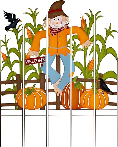 glitzhome - Letrero de espantapájaros rústico, decoración de patio, pórtico y pared, otoño, cosecha y Día de Acción de gracias, con estacas, con