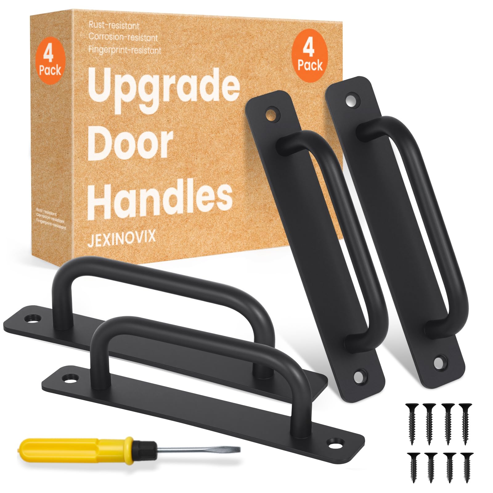 Barn Door Handles, 7.1" Gate Handle Outdoor Fence, Black Door Pulls Handle, Aluminium Alloy Sliding Closet Door Handle For Bifold Door, Kitchen, Cabinet, Bathroom, Closet, Garage Shed (4 Pack)