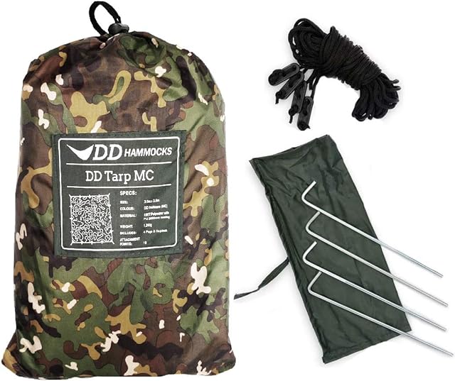DD Hammocks - DD Tarp 3.5 x 3.5 MC - Waterproof Camouflage Camping Tarp For Lightweight Hammock Camping And Bushcraft Shelters